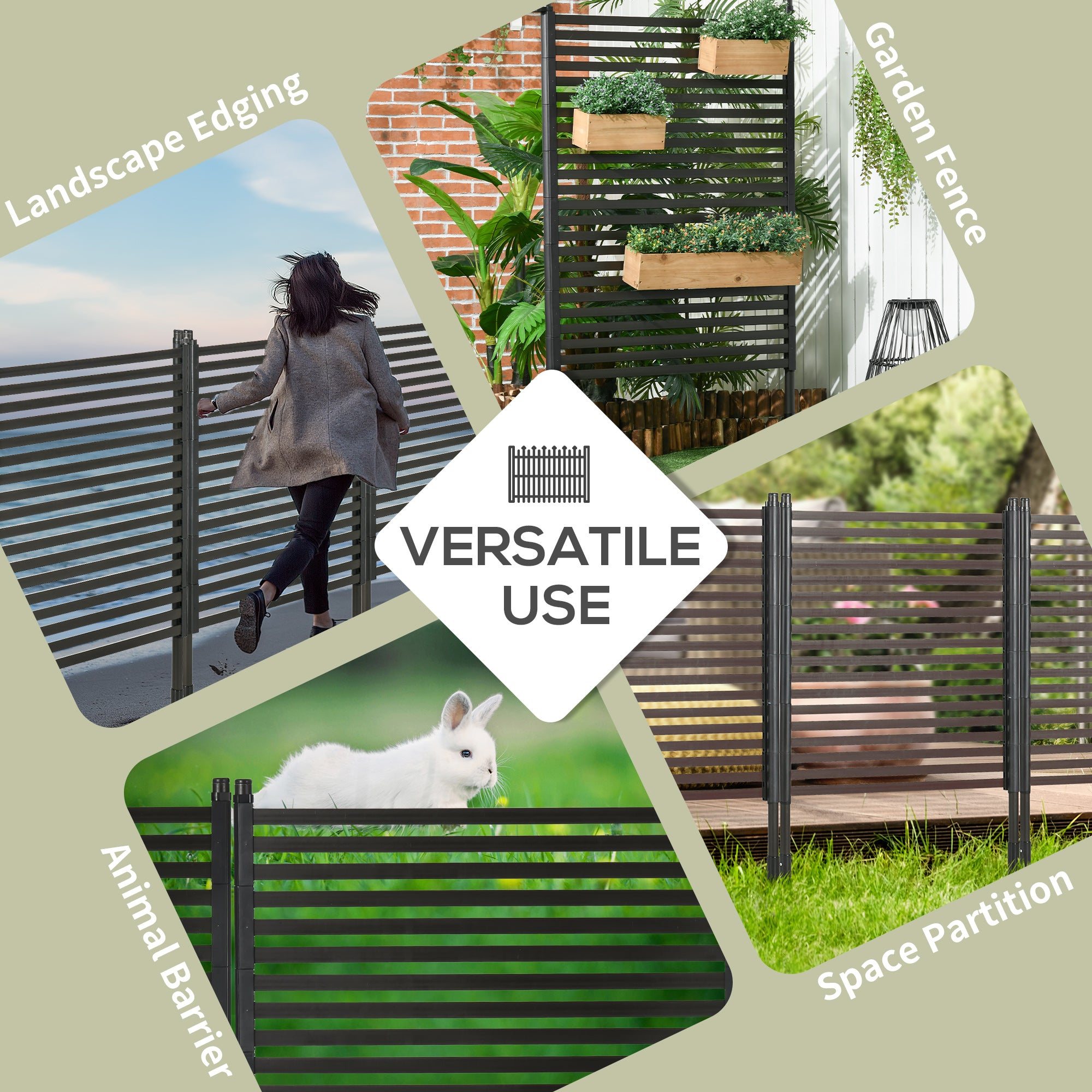 Outsunny Garden Fence with 2 Standing Ways for Hard & Soft Ground, Decorative Outdoor Divider, Animal Barrier Fence, Brown
