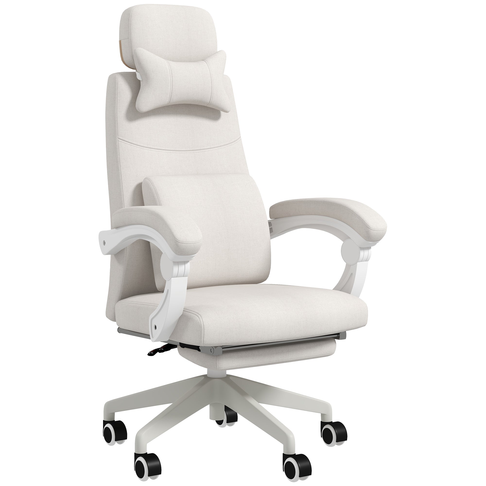 Vinsetto Linen-Look Office Chair, with 160° Reclining Back and Footrest - White