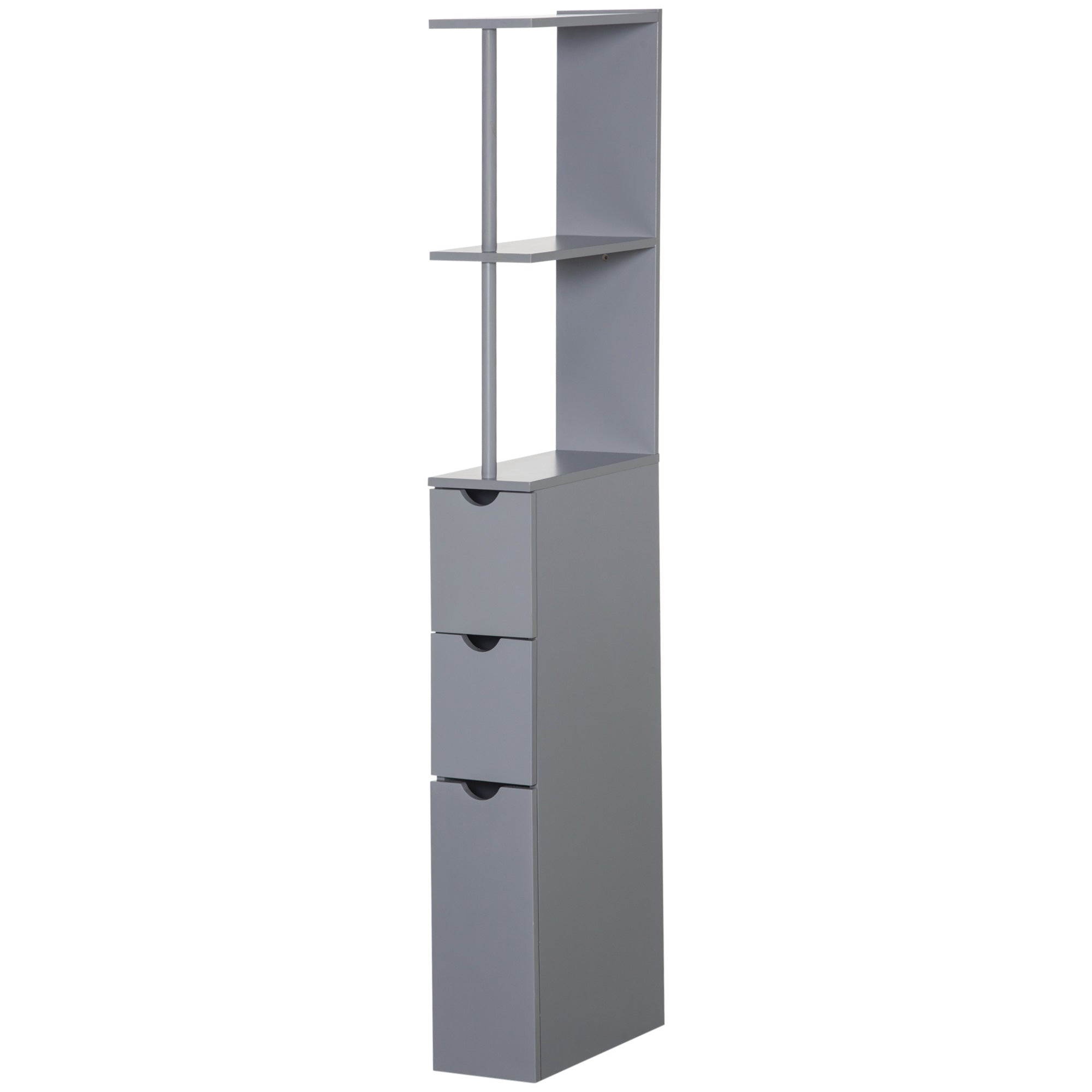 HOMCOM Tall Bathroom Cabinet, Freestanding Bathroom Storage Cabinet with 2-Tier Shelf and Drawers, Narrow Cupboard Storage Unit, Grey