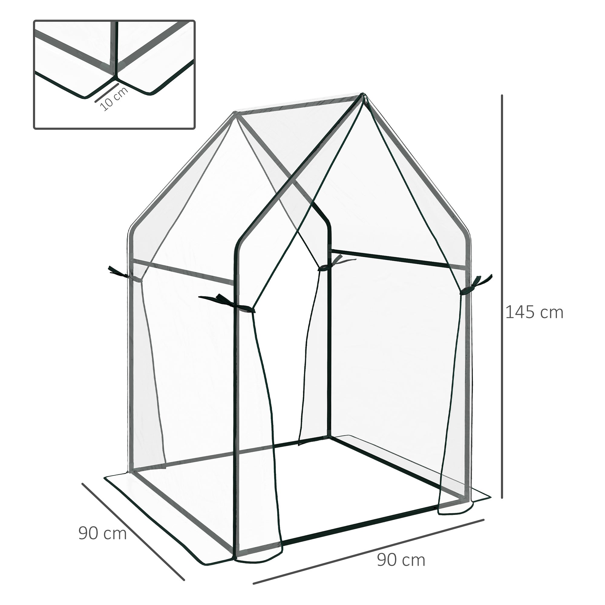 Outsunny Mini Greenhouse, Garden Tomato Growhouse with 2 Zipped Doors, Portable Indoor Outdoor Green House, 90 x 90 x 145cm, Clear - North Peak Garden Furniture