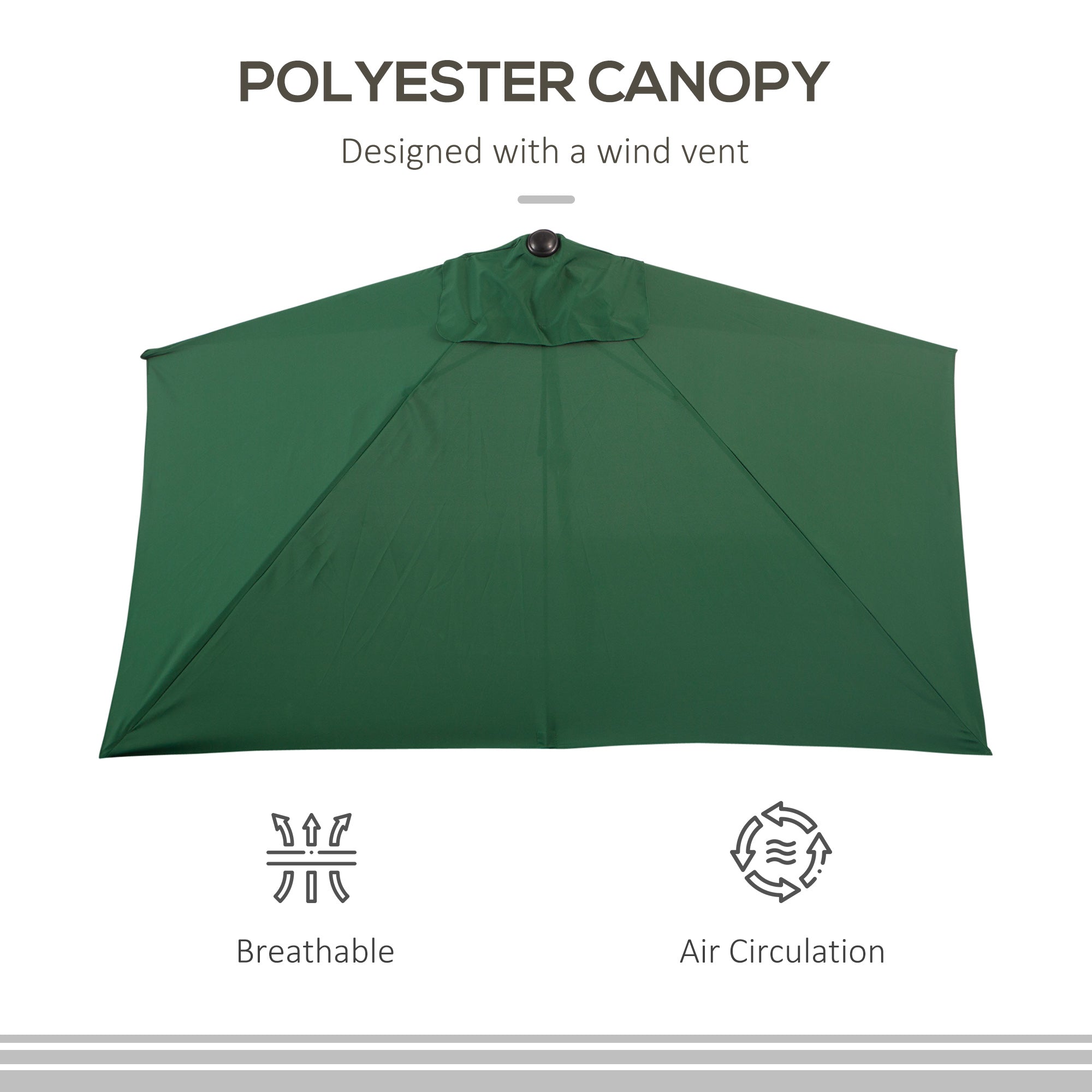 Outsunny Balcony Half Parasol Semi Round Umbrella Patio Crank Handle (2.3 m, Green)- NO BASE INCLUDED - North Peak Garden Furniture