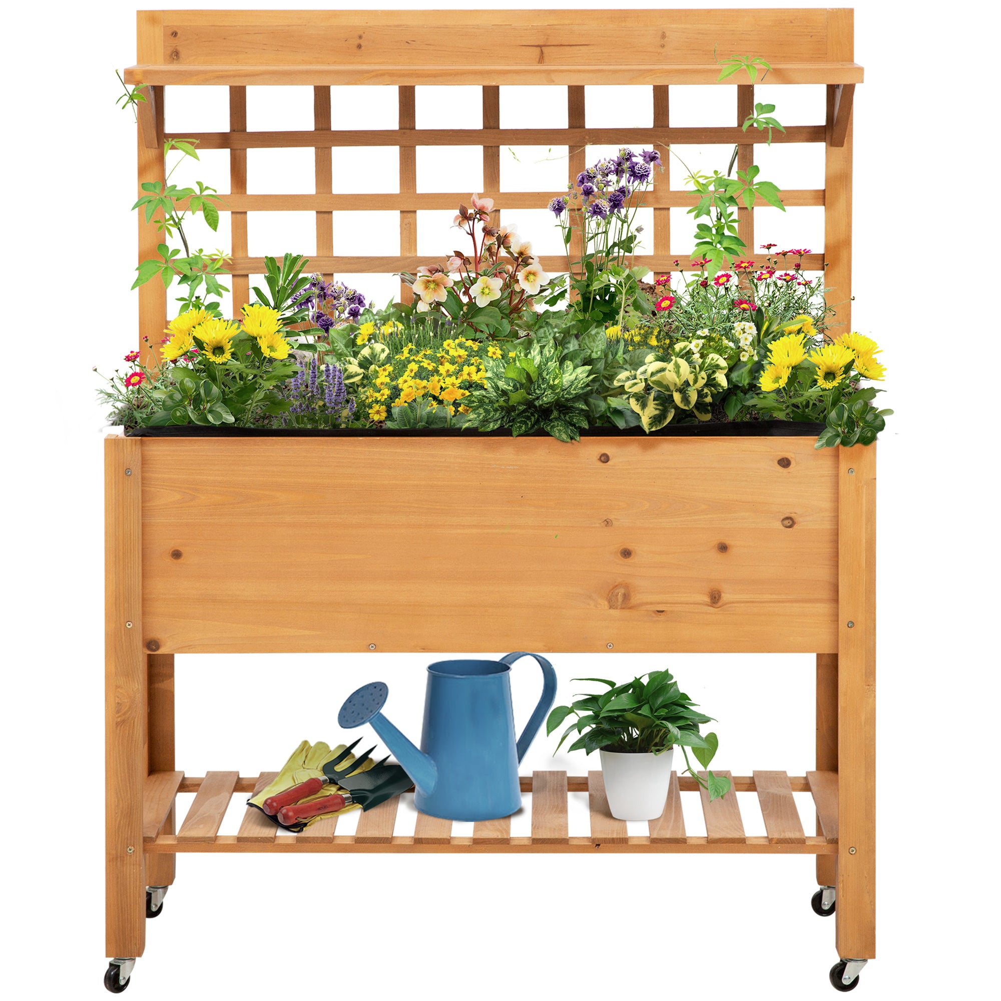 Outsunny Elevated Garden Bed: Raised Wooden Planter with Shelves for Veggies, Flowers, and Herbs, 105x40x135cm