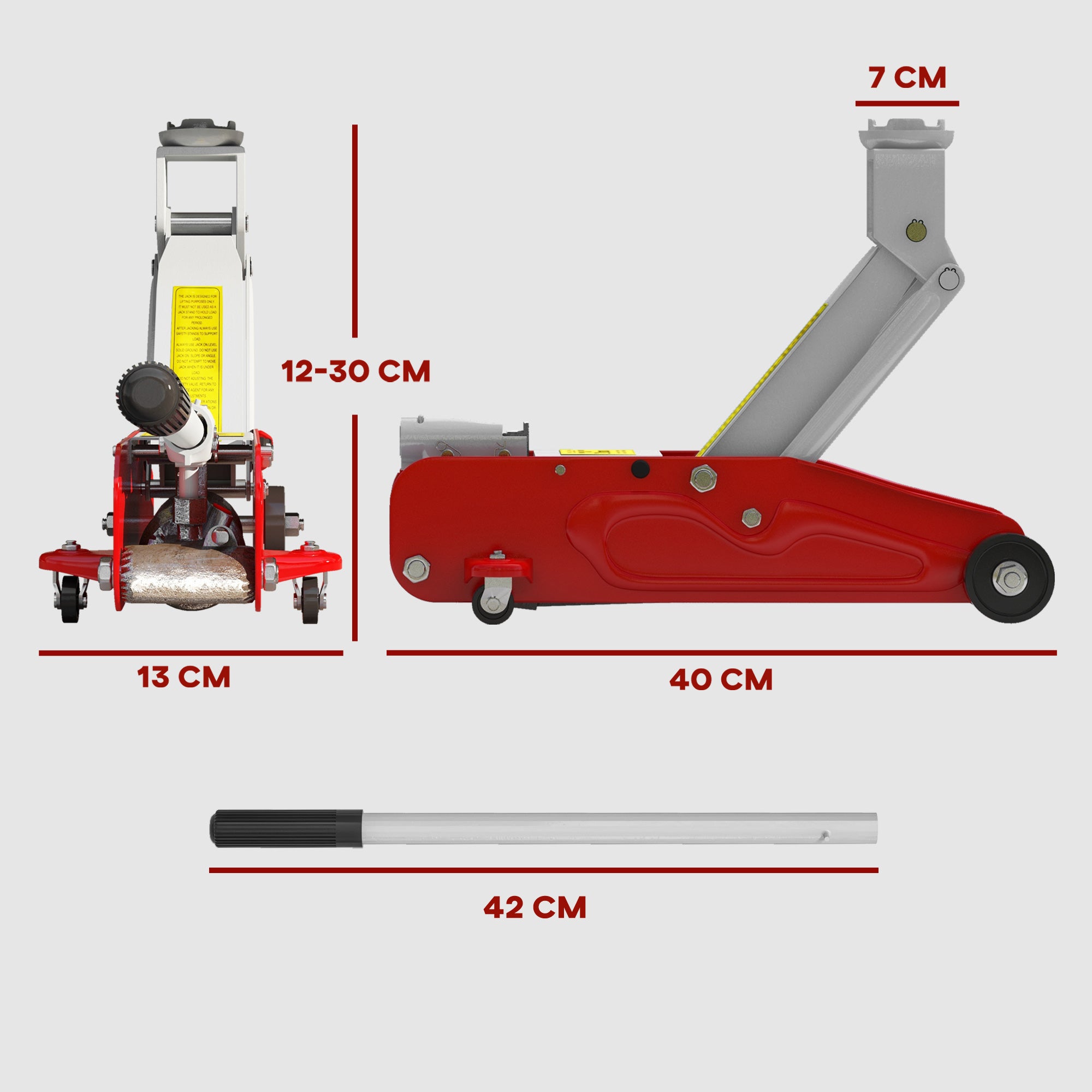 HOMCOM Low Profile Jack, 2 Ton Hydraulic Car Jack for Car Trailer Garage Tyre Repair, Red