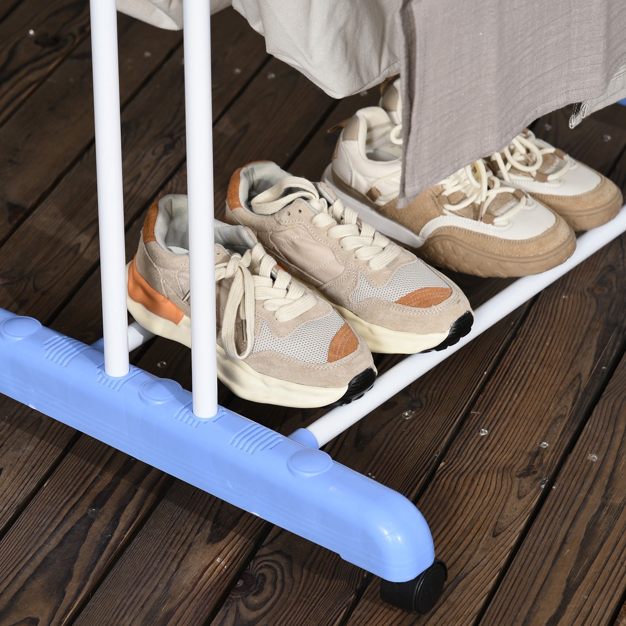 HOMCOM Foldable Clothes Drying Rack, 4-Tier Steel Garment Laundry Rack with Castors for Indoor and Outdoor Use, Blue - North Peak Garden Furniture