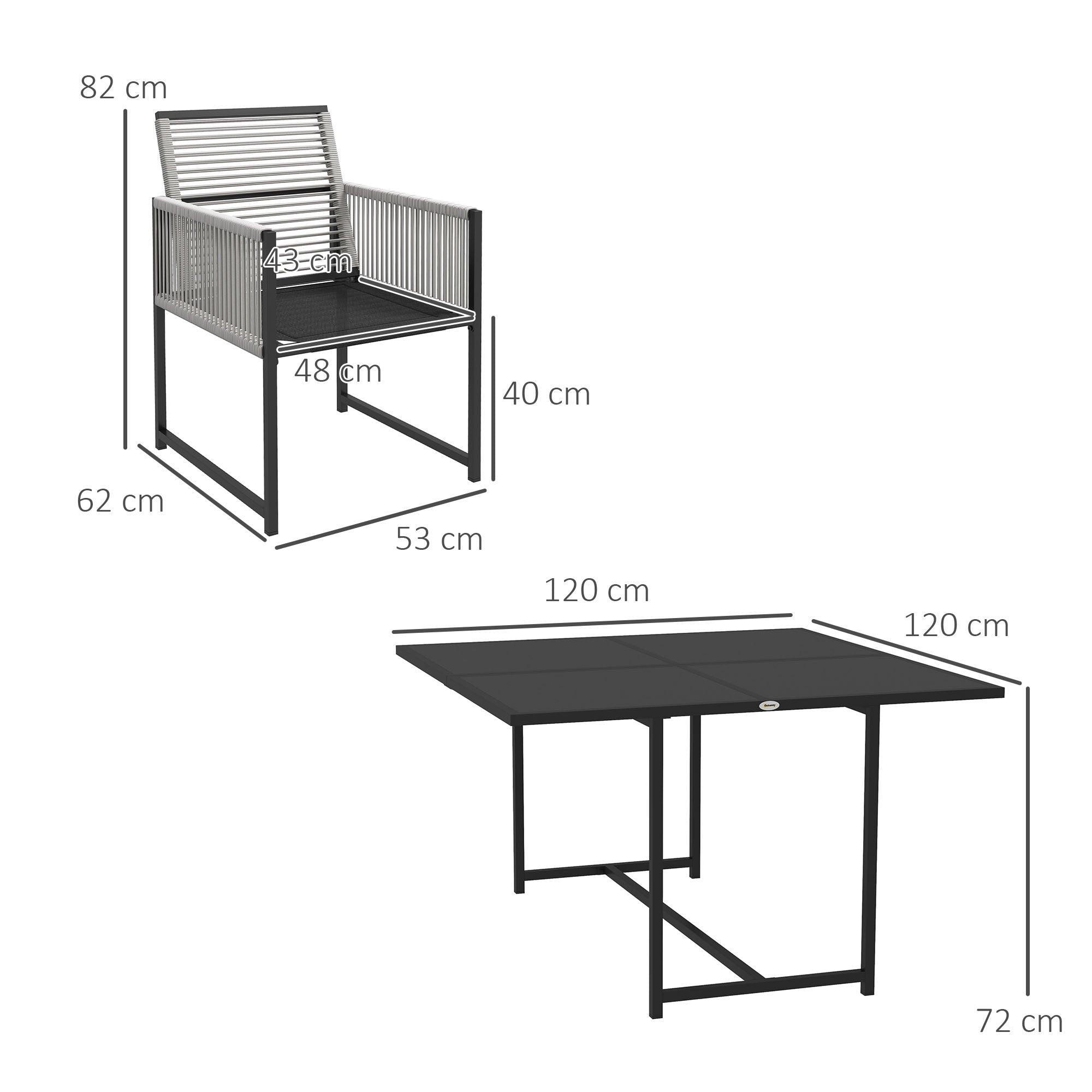 Outsunny Five-Piece Metal Dining Set, with Folding Back Chairs, Light Grey - North Peak Garden Furniture