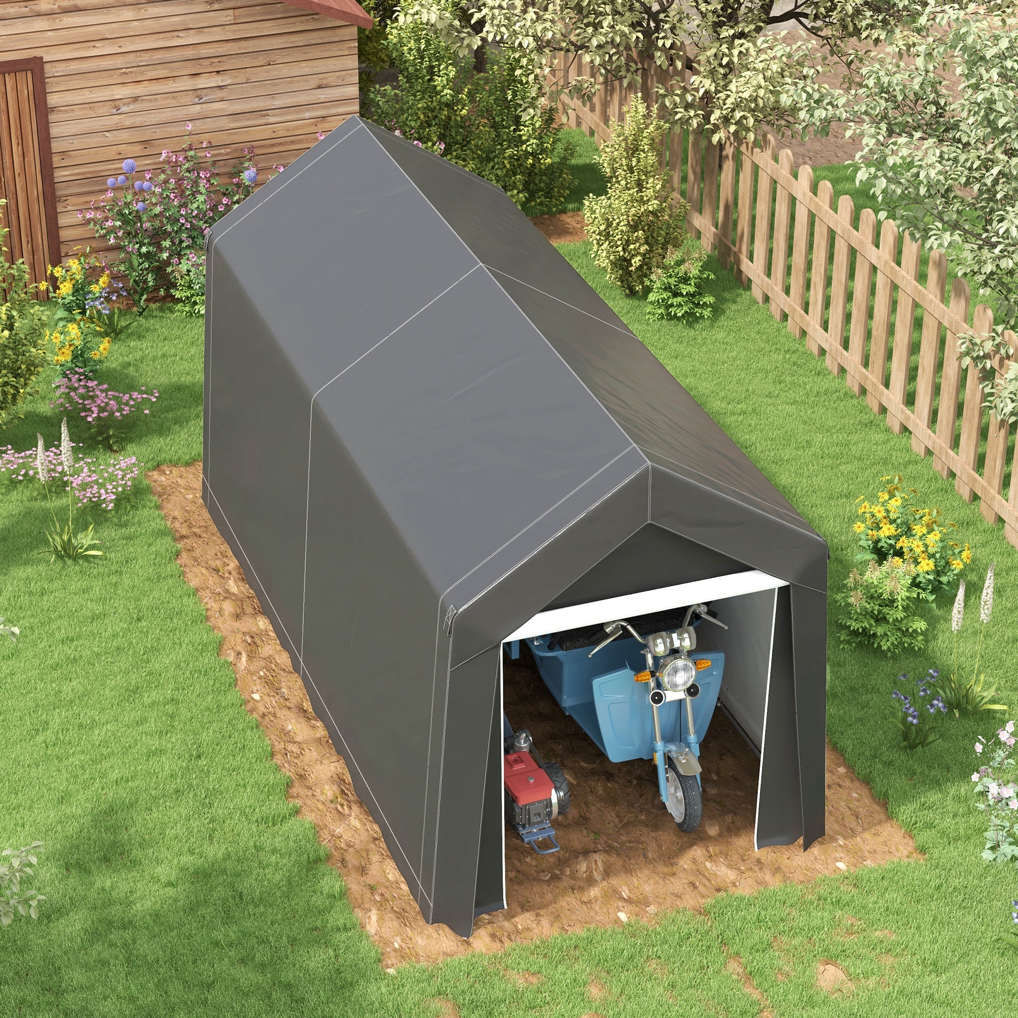 Outsunny 3.6 x 2.1m Portable Outdoor Shed, with Window - Dark Grey - North Peak Garden Furniture
