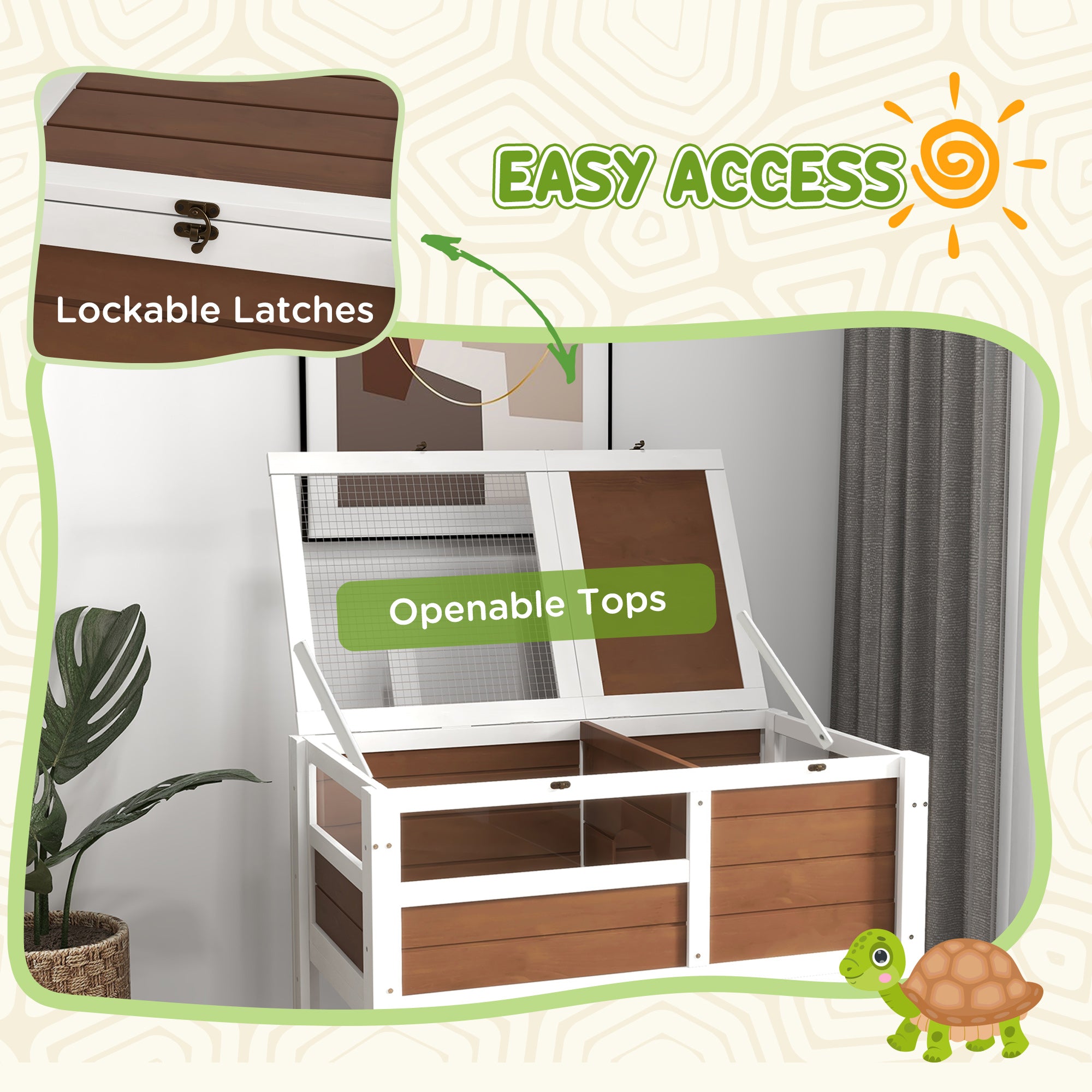 PawHut Wooden Tortoise House, with Shelter, Run, Shelf, Lamp Holder, Tray