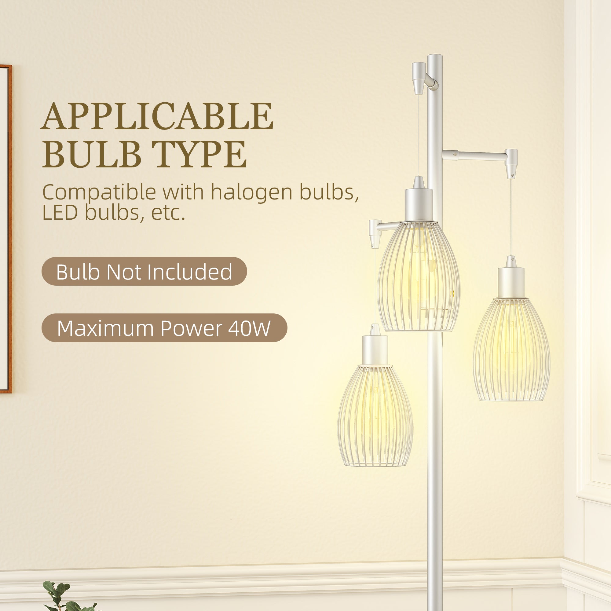 HOMCOM 3-Light Floor Lamp, 170cm Industrial Dimmable Standing Lamp with Steel Wire Cage Lampshades for Living Room, Bedroom, Dining Room, Study, Silver Tone - North Peak Garden Furniture