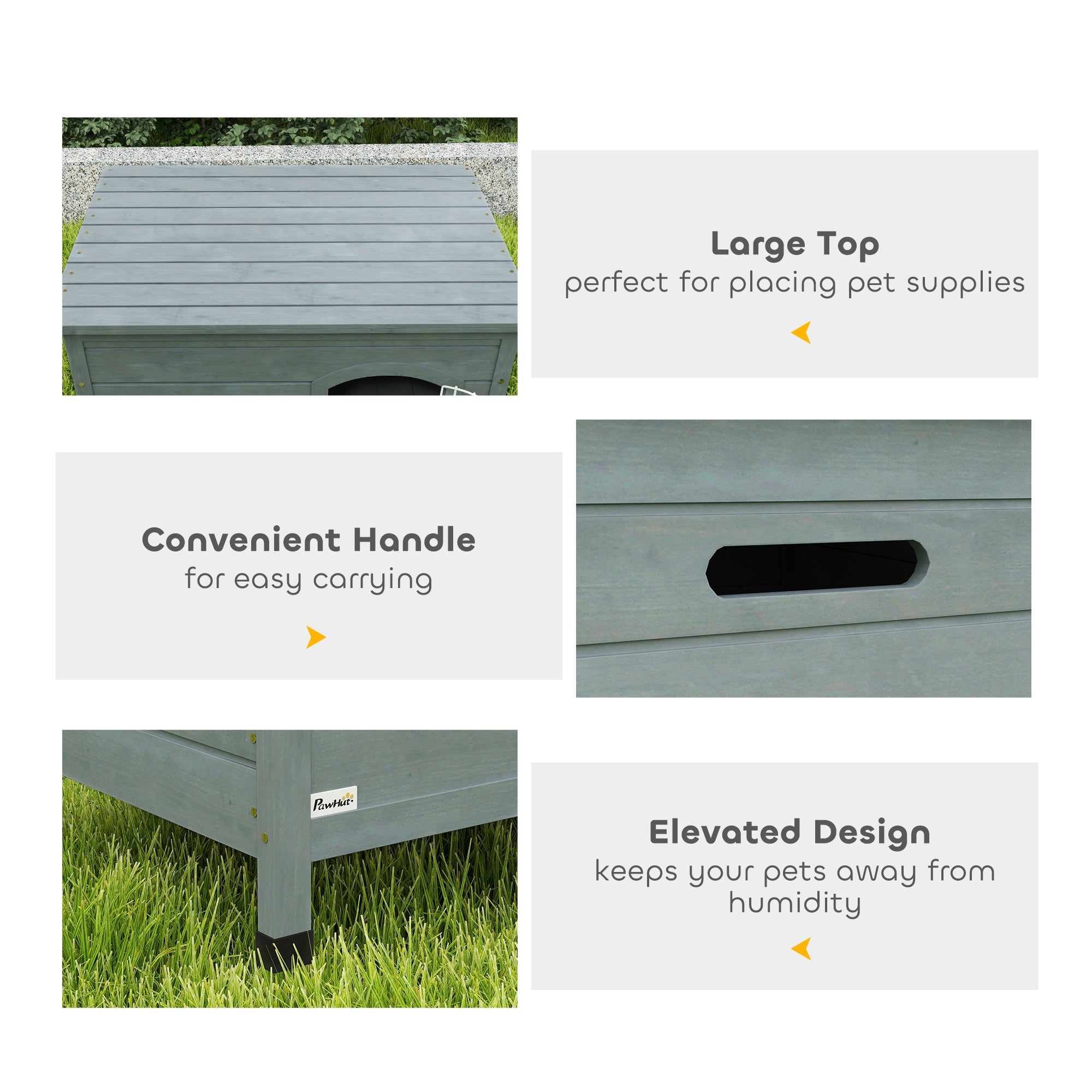 PawHut Wooden Dog House with Removable Bottom, Wire Door, Openable Top, Pet Shelter for Small Dog, 80 x 55 x 53.5cm, Dark Grey - North Peak Garden Furniture