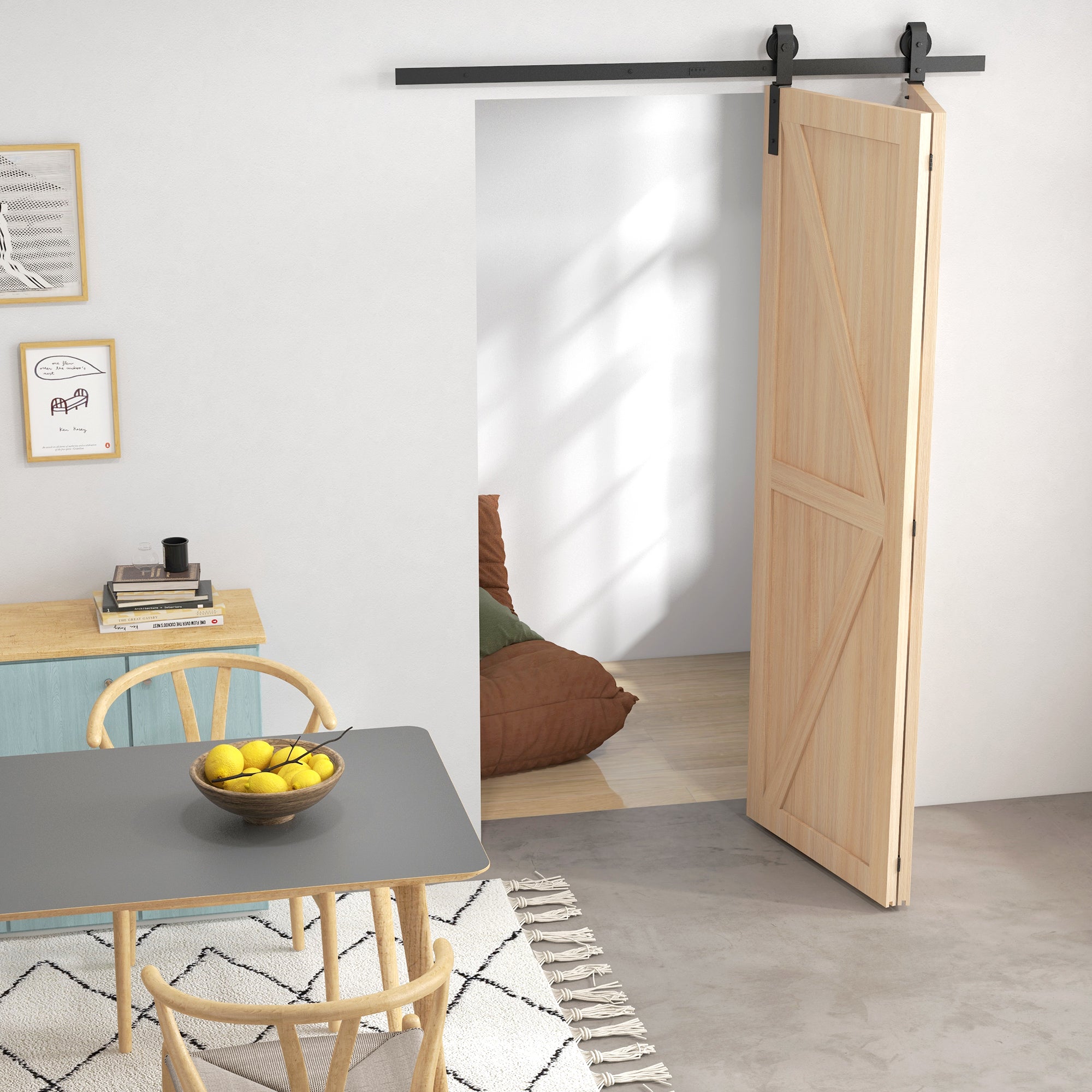 HOMCOM 5ft Bi-Folding Sliding Barn Door Hardware Kit - Black - North Peak Garden Furniture