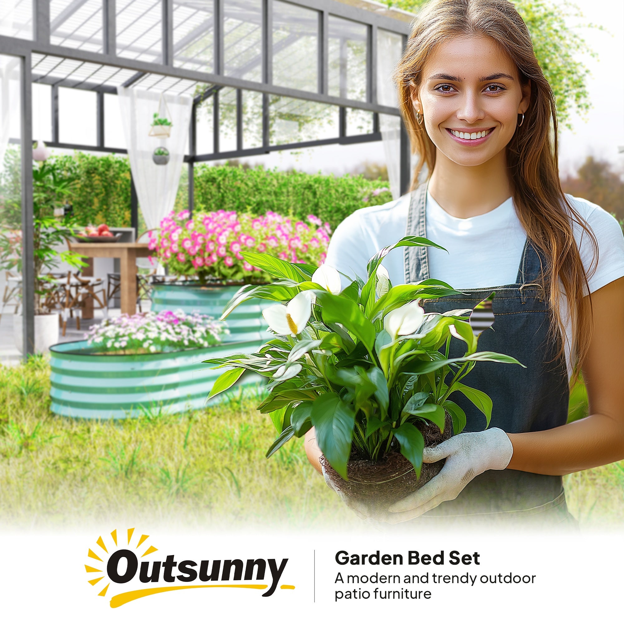 Outsunny Two-Tier Galvanised Steel Garden Planter - Dark Green - North Peak Garden Furniture