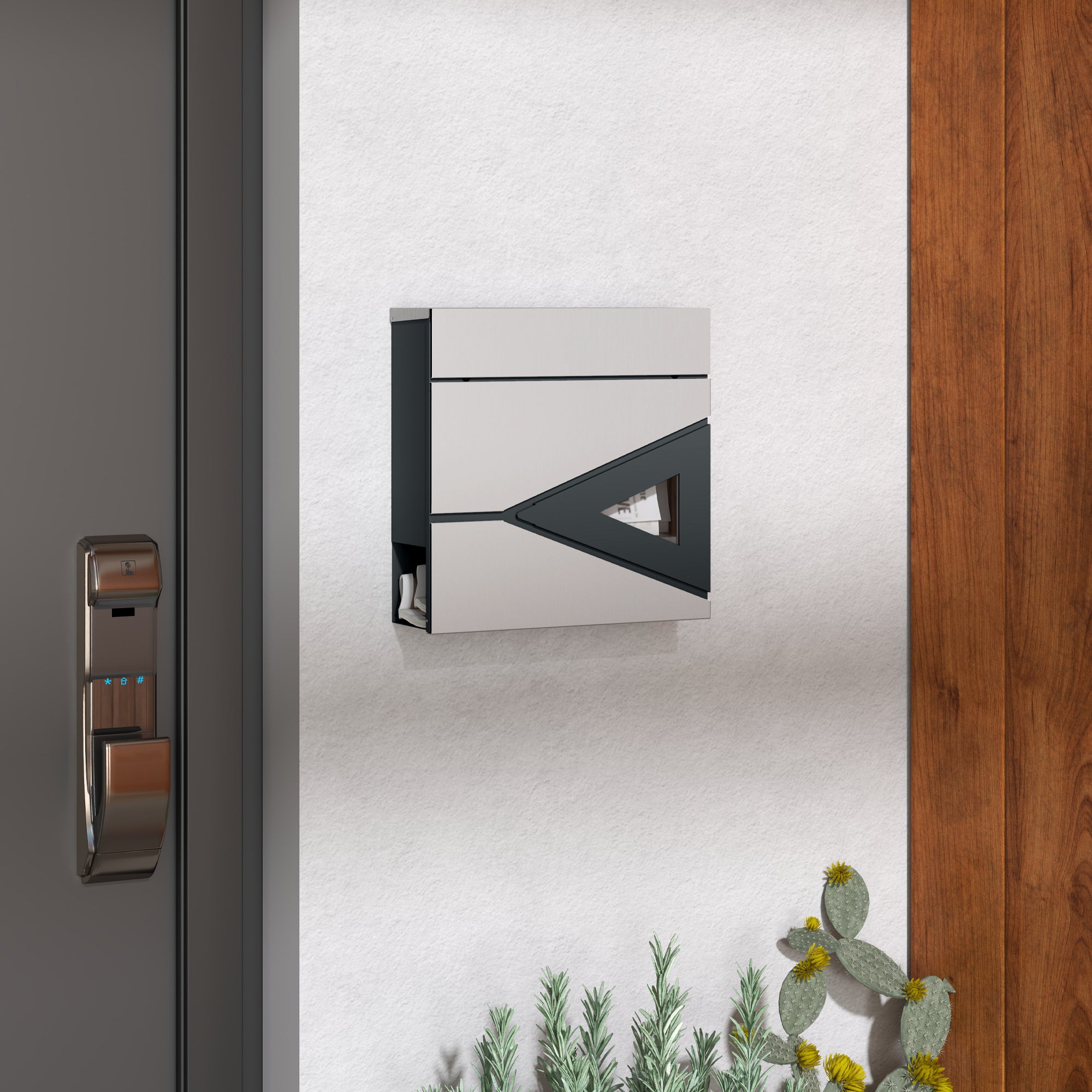 HOMCOM Wall Mounted Post Box with Viewing Window, 2 Lock, Modern Galvanised Steel Mailbox with Copper Core, Weatherproof Letterbox for Outdoor Use, Easy to Install, Silver - North Peak Garden Furniture