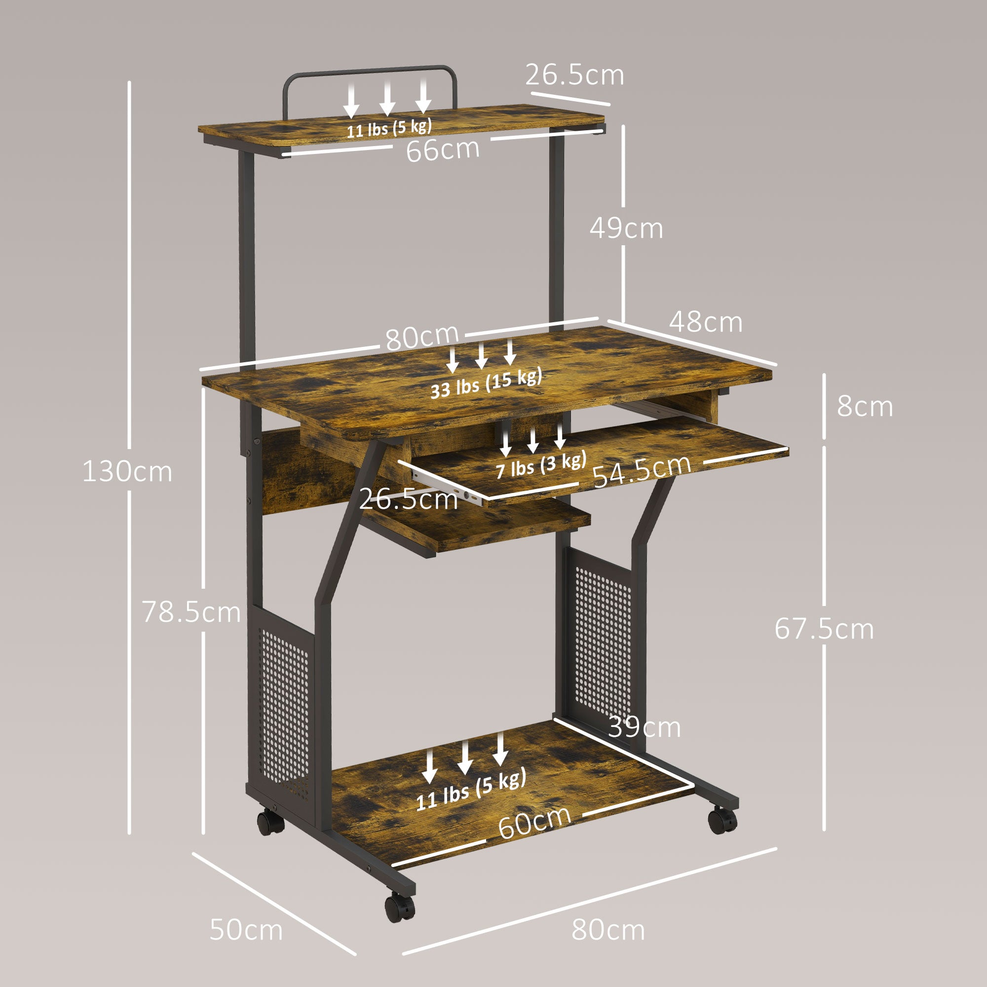 HOMCOM Multi-Storage Work Desk, with Sliding Keyboard Tray - Brown/Black - North Peak Garden Furniture