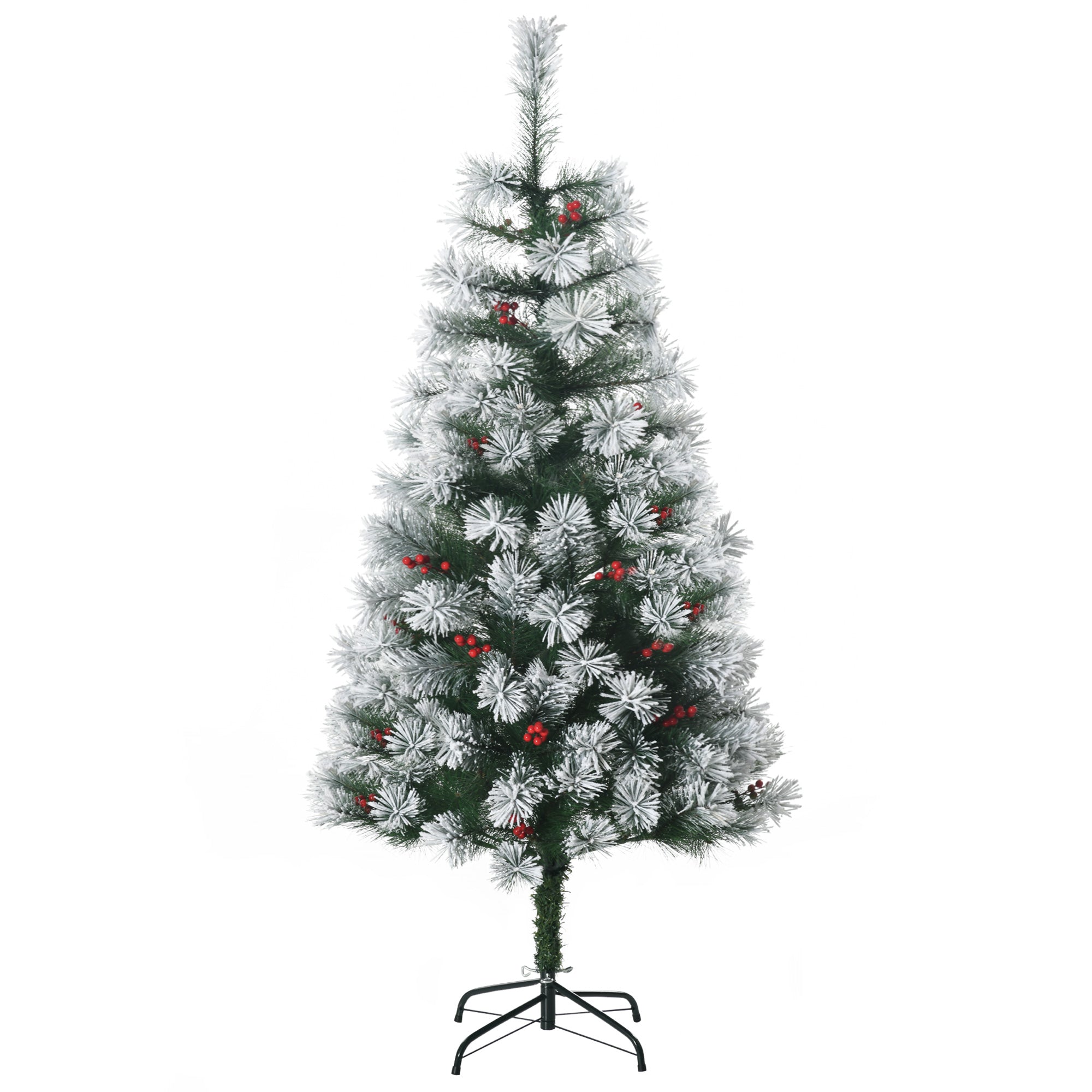HOMCOM Indoor Christmas Tree Artificial Berry Xmas Decoration with Metal Stand and 184 Tips (5FT(150CM)) - North Peak Garden Furniture
