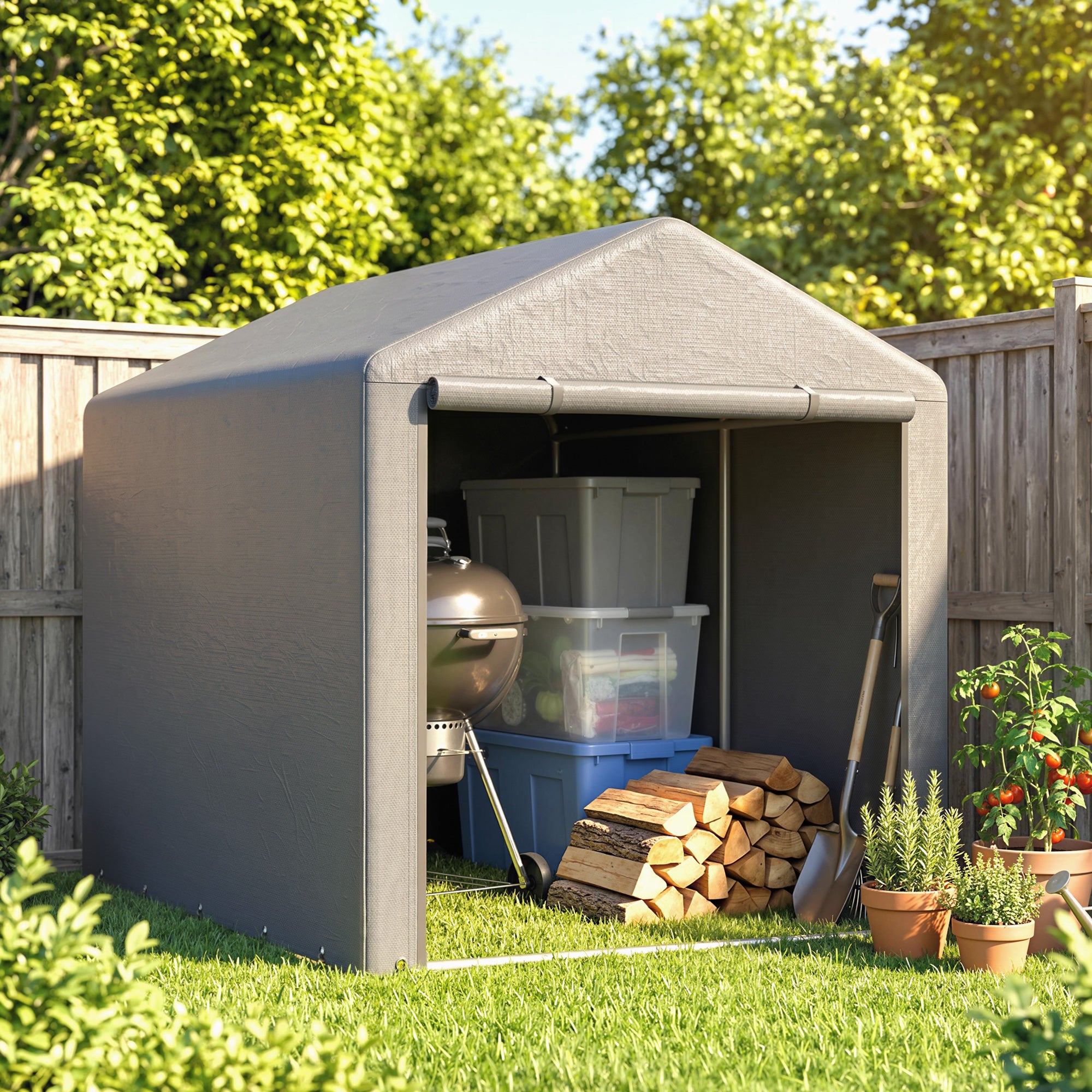 Outsunny 1.6 x 2.2m Garden Storage Shed Tent, with Accessories - Light Grey
