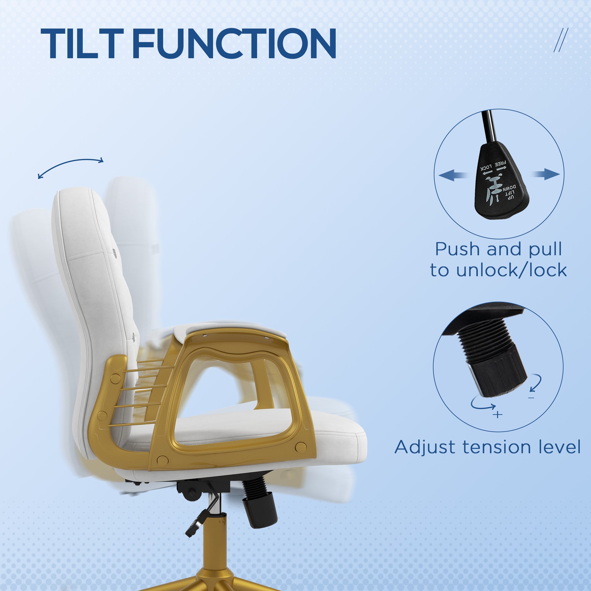Vinsetto Height Adjustable Home Office Chair, Button Tufted Computer Chair with Padded Armrests and Tilt Function, Cream White - North Peak Garden Furniture