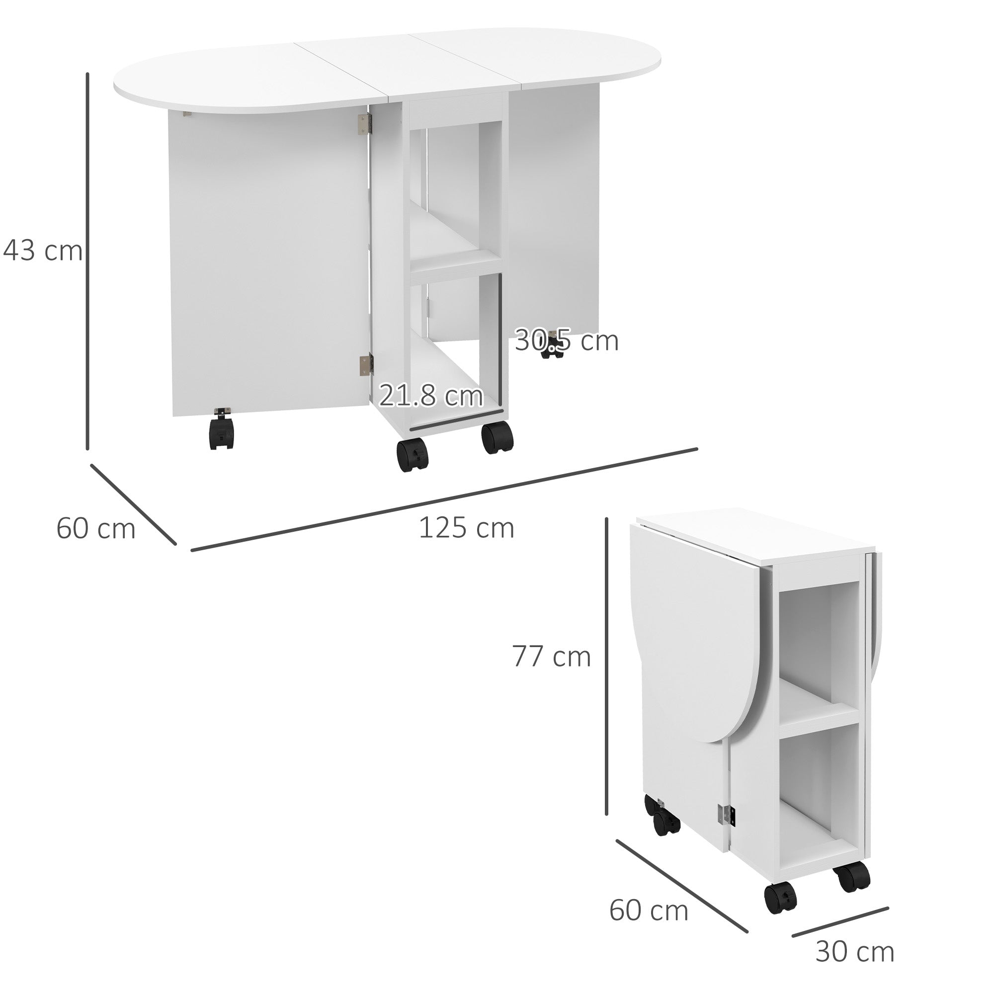 HOMCOM Four-Person Drop Leaf Dining Table, with Wheels - White