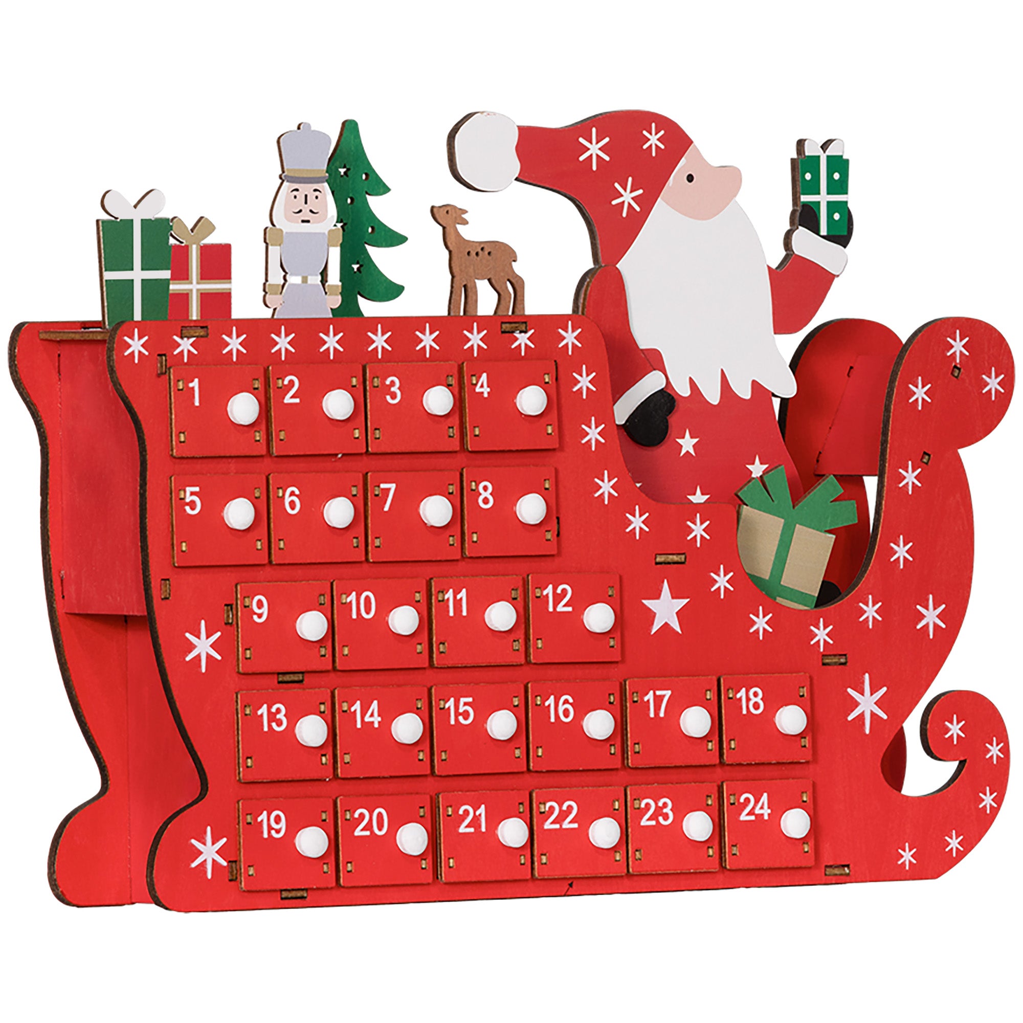 HOMCOM 24-Drawer Reusable Santa Sleigh Christmas Advent Calendar - North Peak Garden Furniture