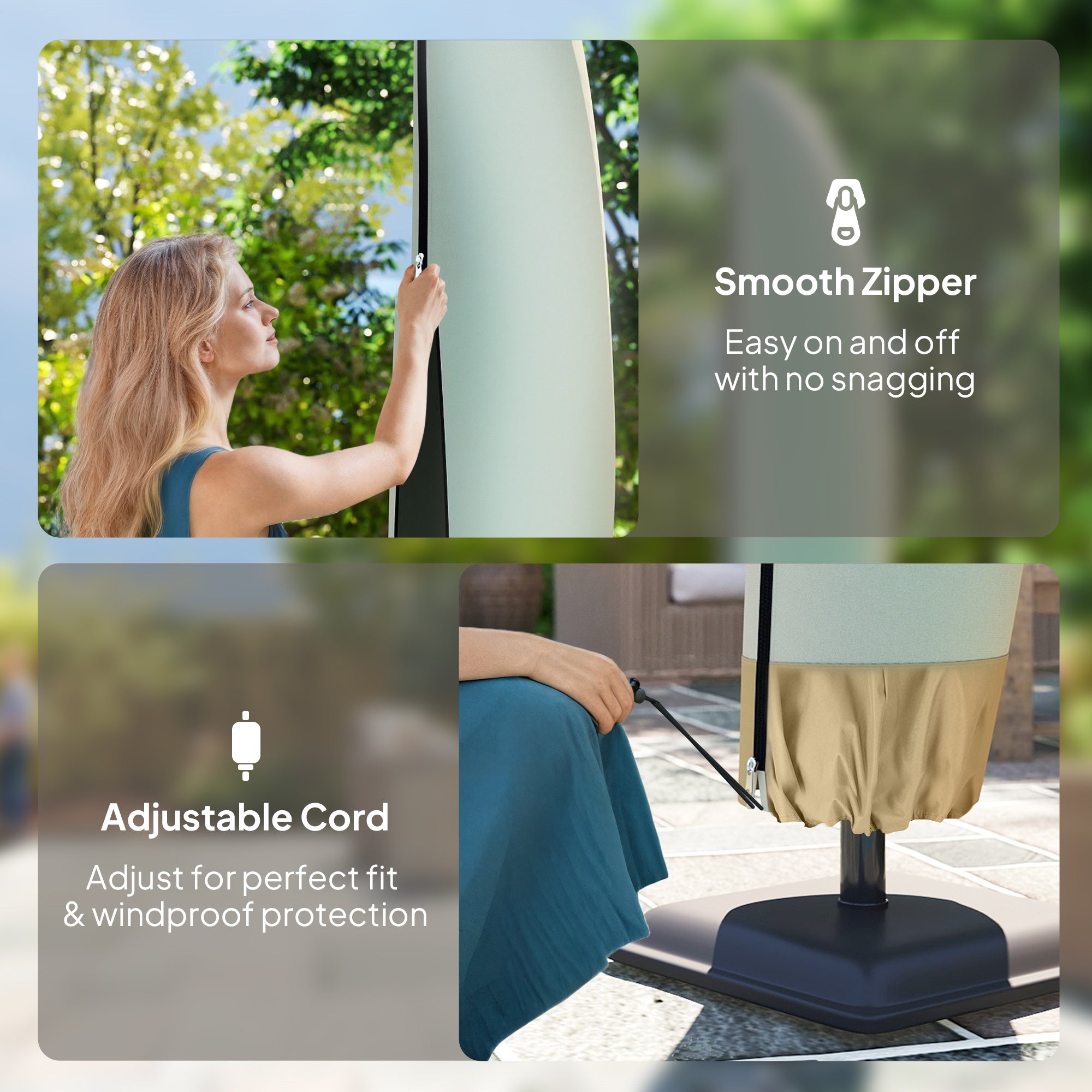 Outsunny Deluxe Large Garden Waterproof Parasol Cover Outdoor Furniture Patio Market Banana Umbrella Cantilever Protector Rain Dust Protective w/Zip (Φ56 x 220H (cm))
