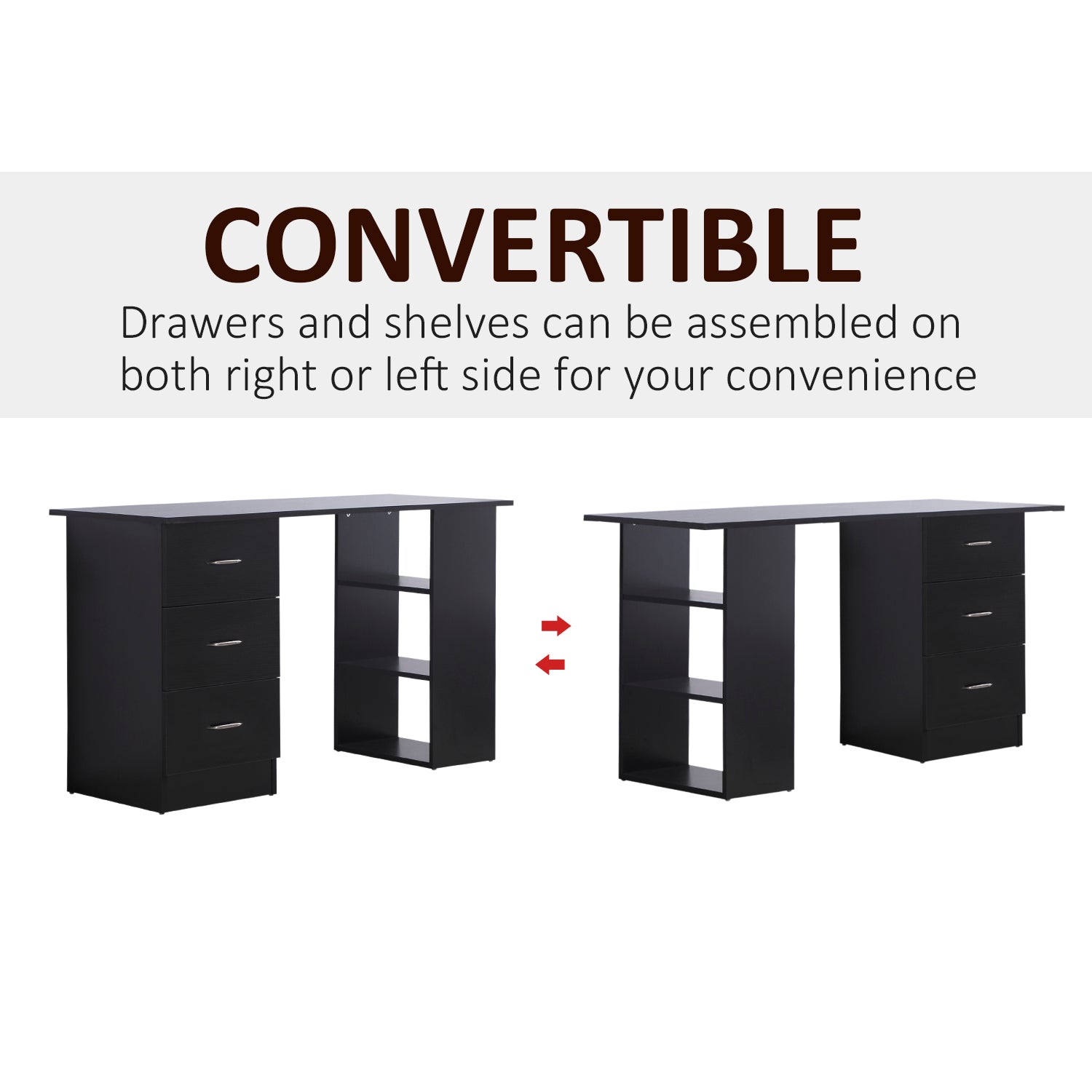 HOMCOM Computer Desk, Writing Table, PC Workstation with 3 Storage Shelves and Drawers, Silver Handle, for Home Office, Black - North Peak Garden Furniture