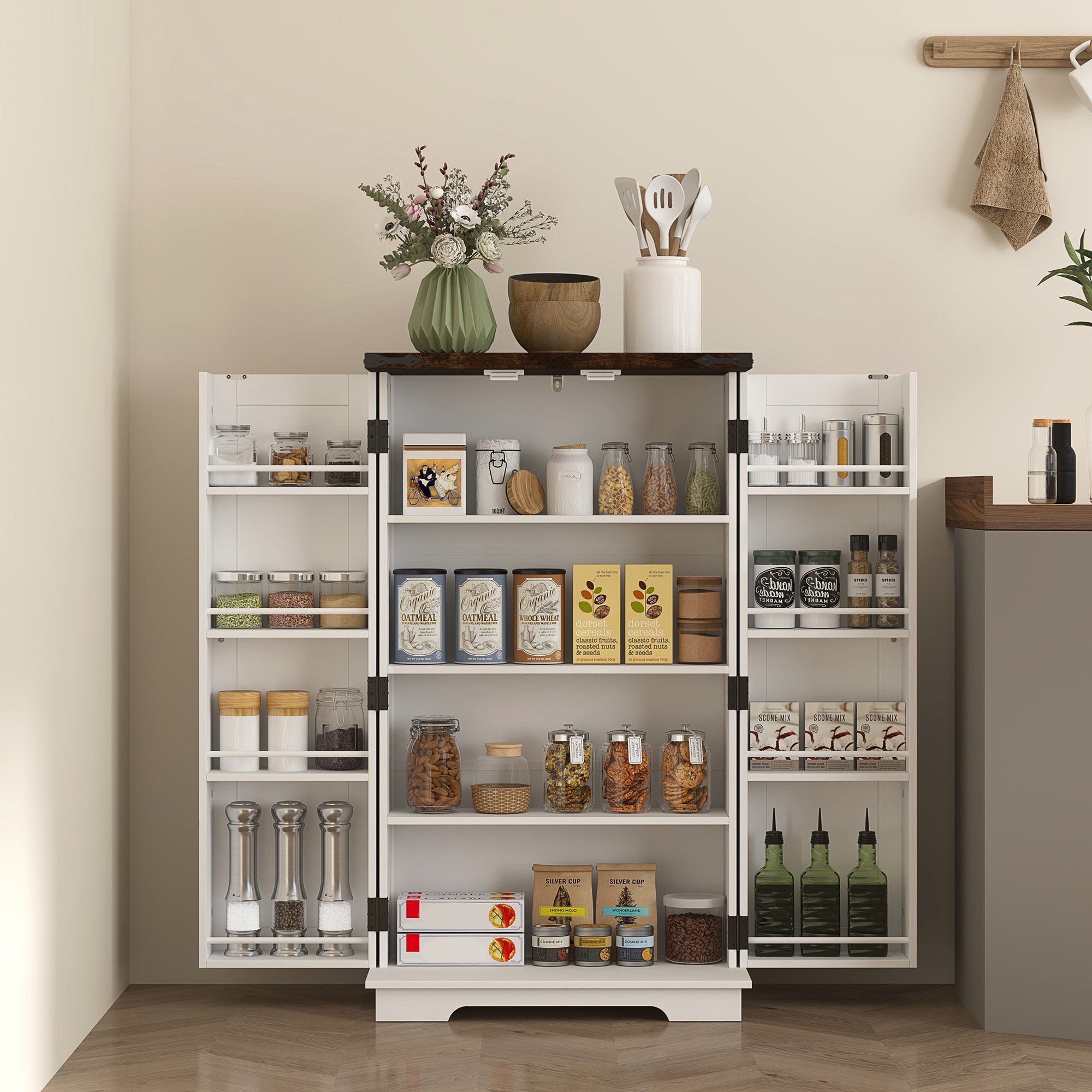 HOMCOM Multi-Storage Farmhouse Style Cabinet - White - North Peak Garden Furniture