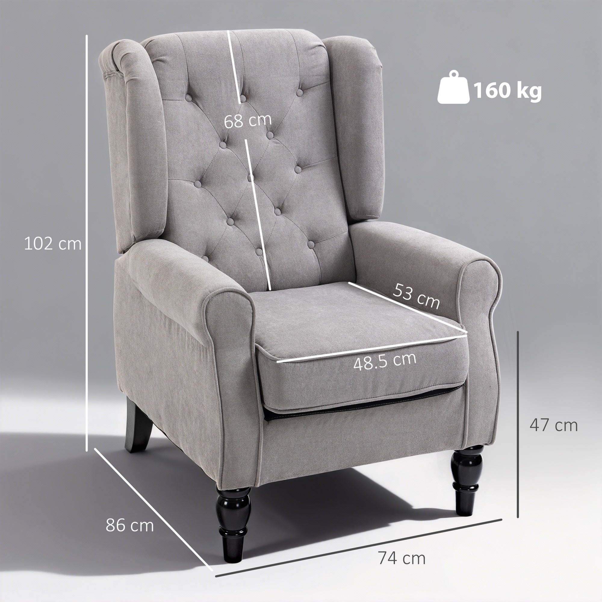 HOMCOM Retro Accent Chair, Wingback Armchair with Wood Frame Button Tufted Design for Living Room Bedroom, Grey