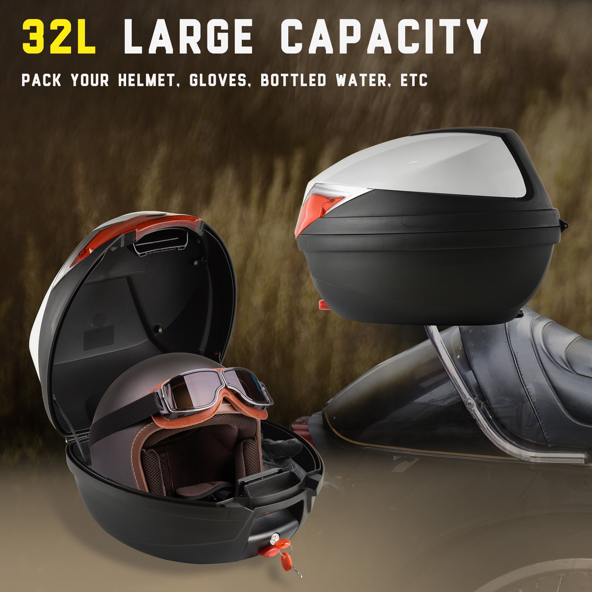 HOMCOM 32L Motorcycle Tail box Helmet Top Case Motorbike Luggage Storage Trunk Carrier Mount Rack - North Peak Garden Furniture