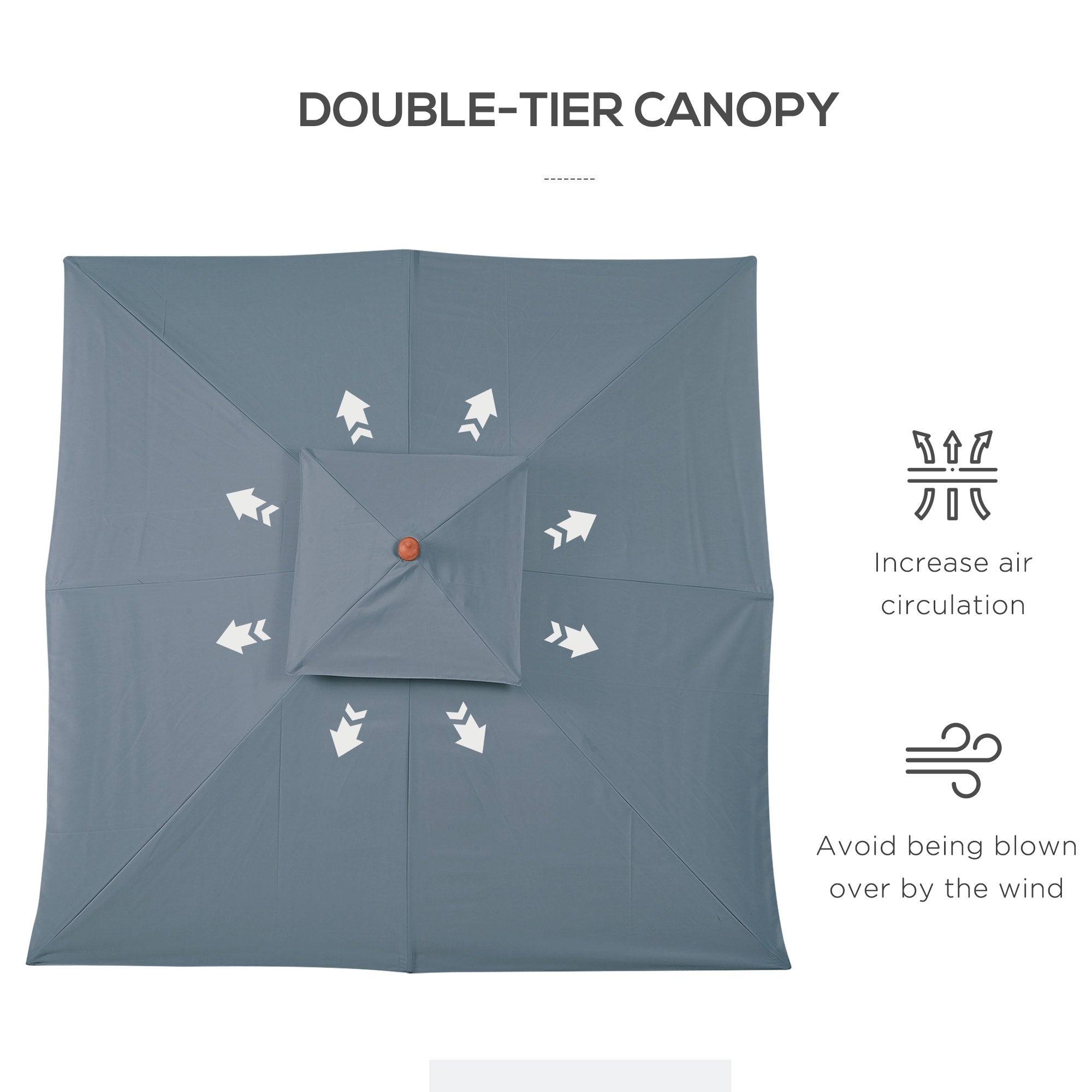 Outsunny 3 x 3 metre Patio Parasol Garden Umbrellas Sunshade Outdoor Wooden Parasol Canopy Double Tier, Dark Grey, BASE NOT INCLUDED - North Peak Garden Furniture