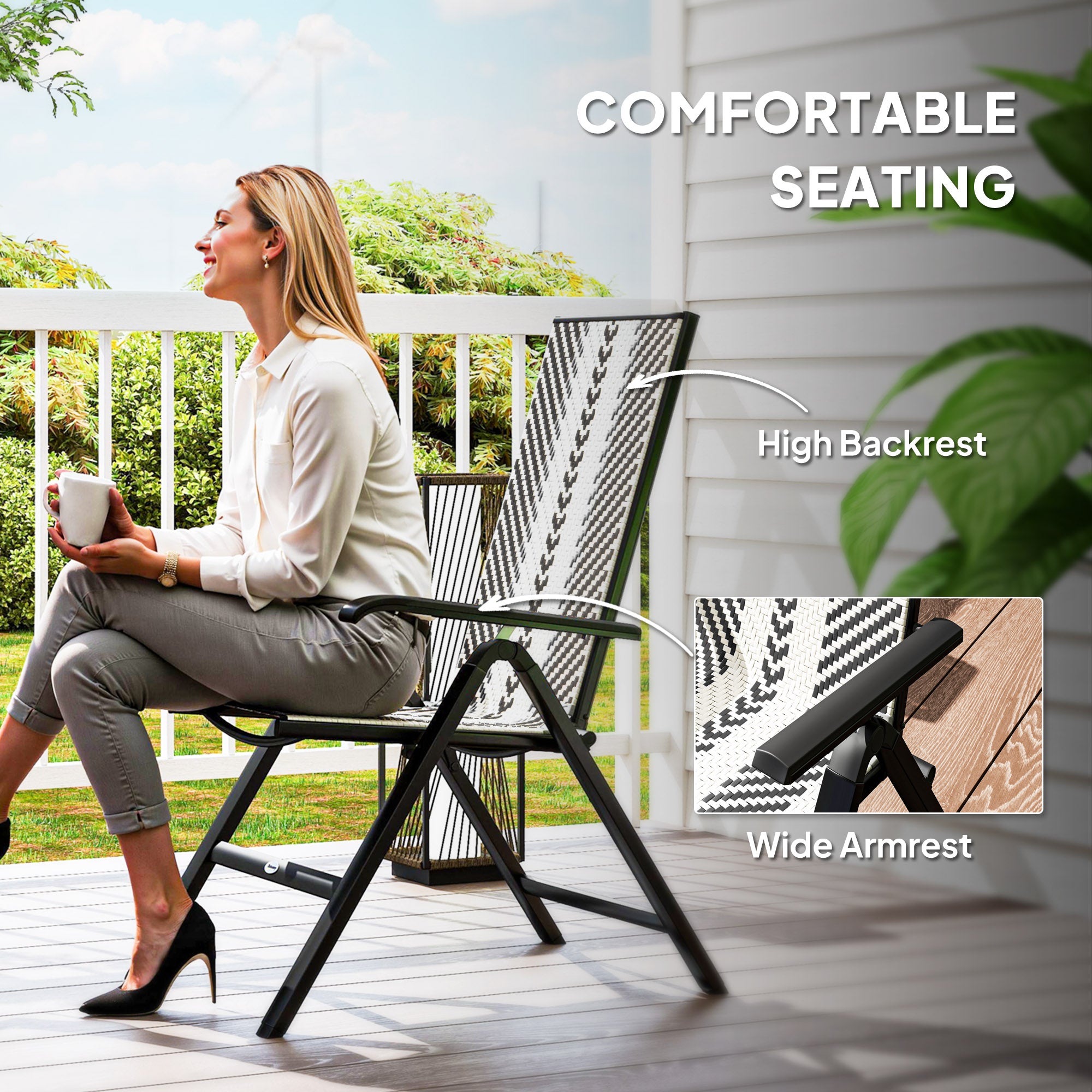 Outsunny Rattan Reclining Garden Chairs - Black - North Peak Garden Furniture