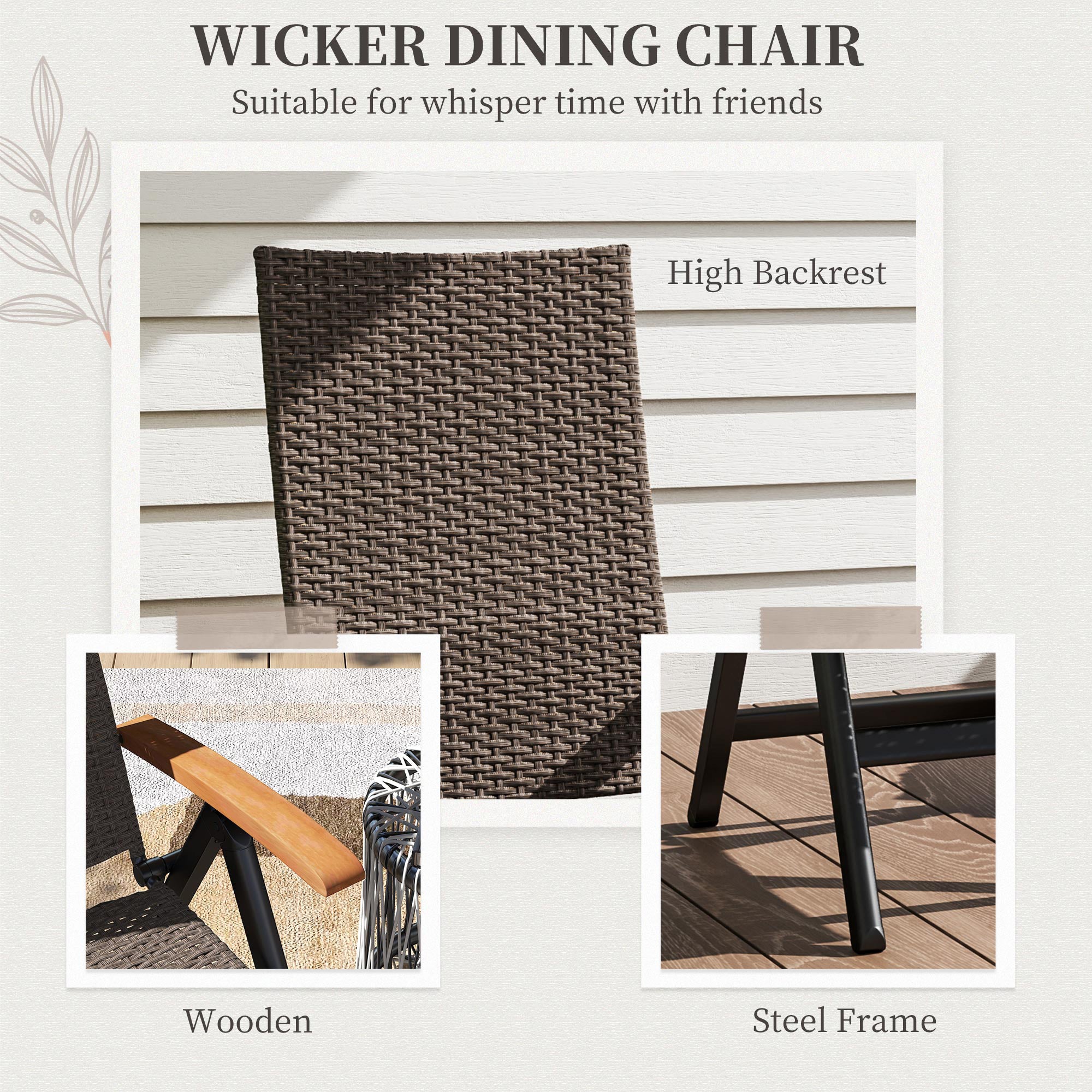 Outsunny Outdoor Folding Rattan Chair with Armrests, High Backrest, for Garden, Camping, Balcony, Porch - Brown - North Peak Garden Furniture