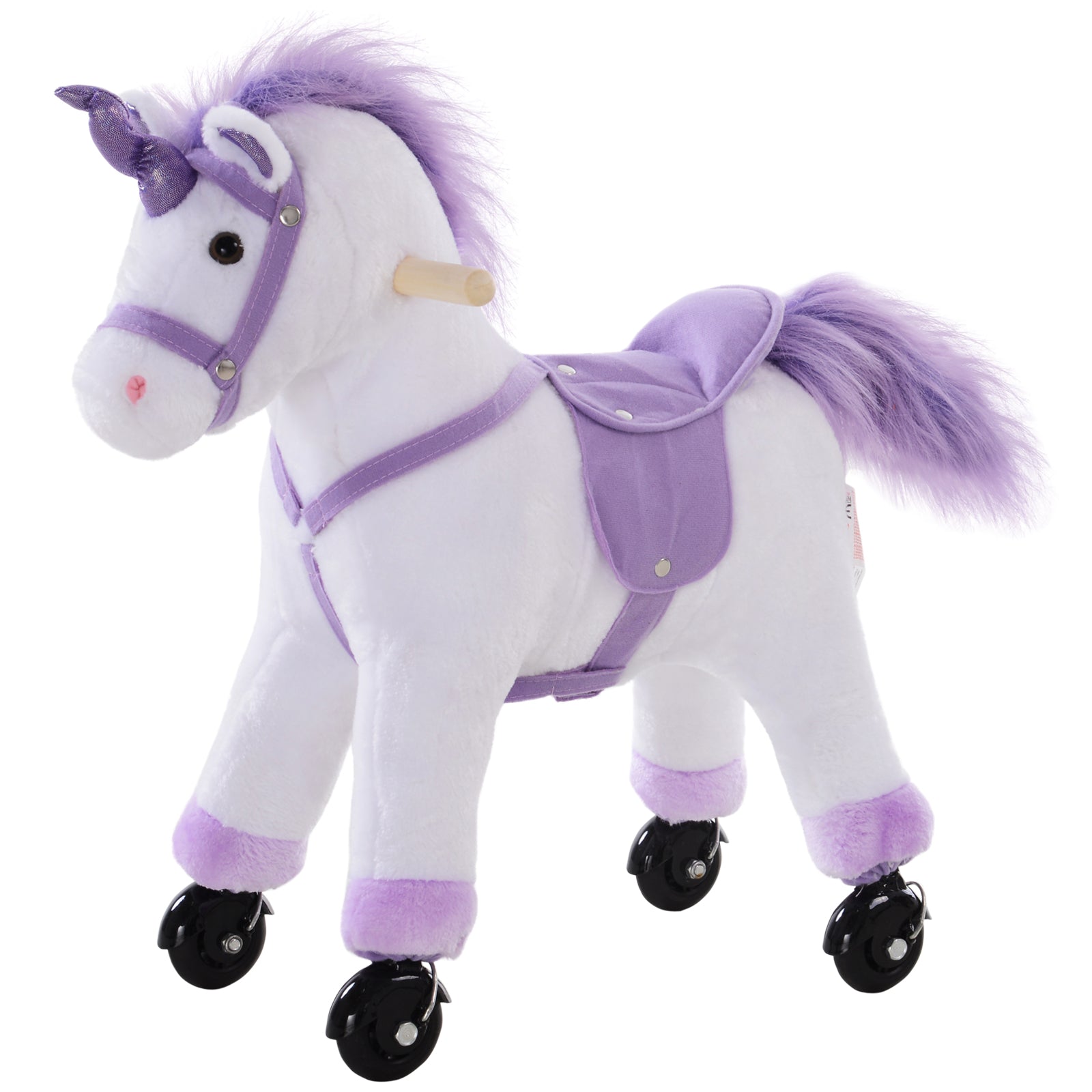HOMCOM Kids Rocking Horse Plush Ride on Walking Unicorn Horse w/Realistic Sound Ride On Rocker with Handlebar for Age 3+ Purple - North Peak Garden Furniture