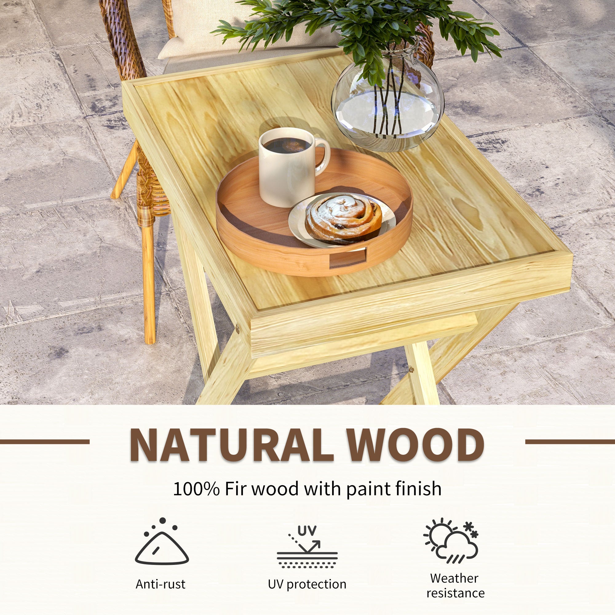 Outsunny 44 x 68cm Wooden Garden Table - North Peak Garden Furniture
