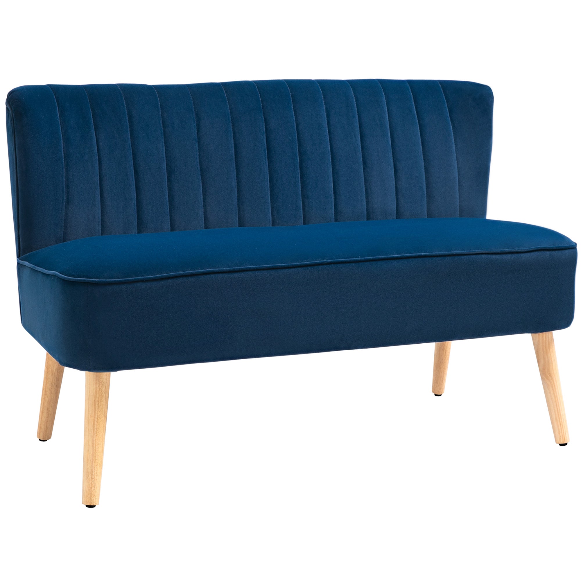 HOMCOM Modern Velvet Double Seat Sofa w/ Wood Frame Foam Padding High Back Soft Comfortable Compact Couch Blue - North Peak Garden Furniture