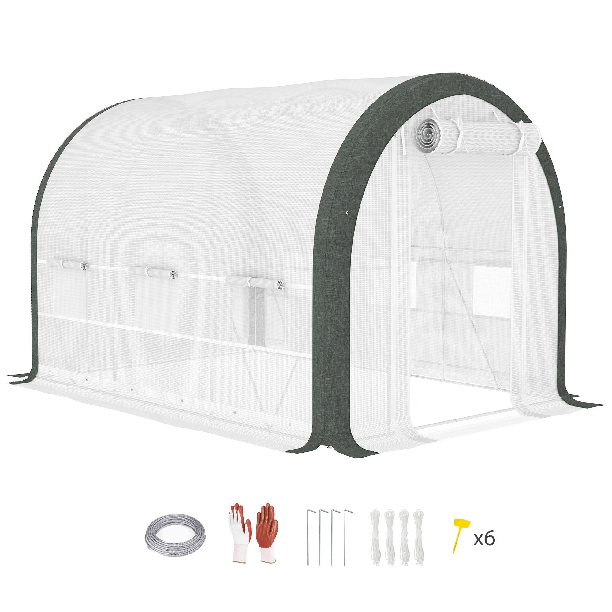 Outsunny 3 x 2(m) Walk-In Tunnel Greenhouse, with Accessories - White - North Peak Garden Furniture