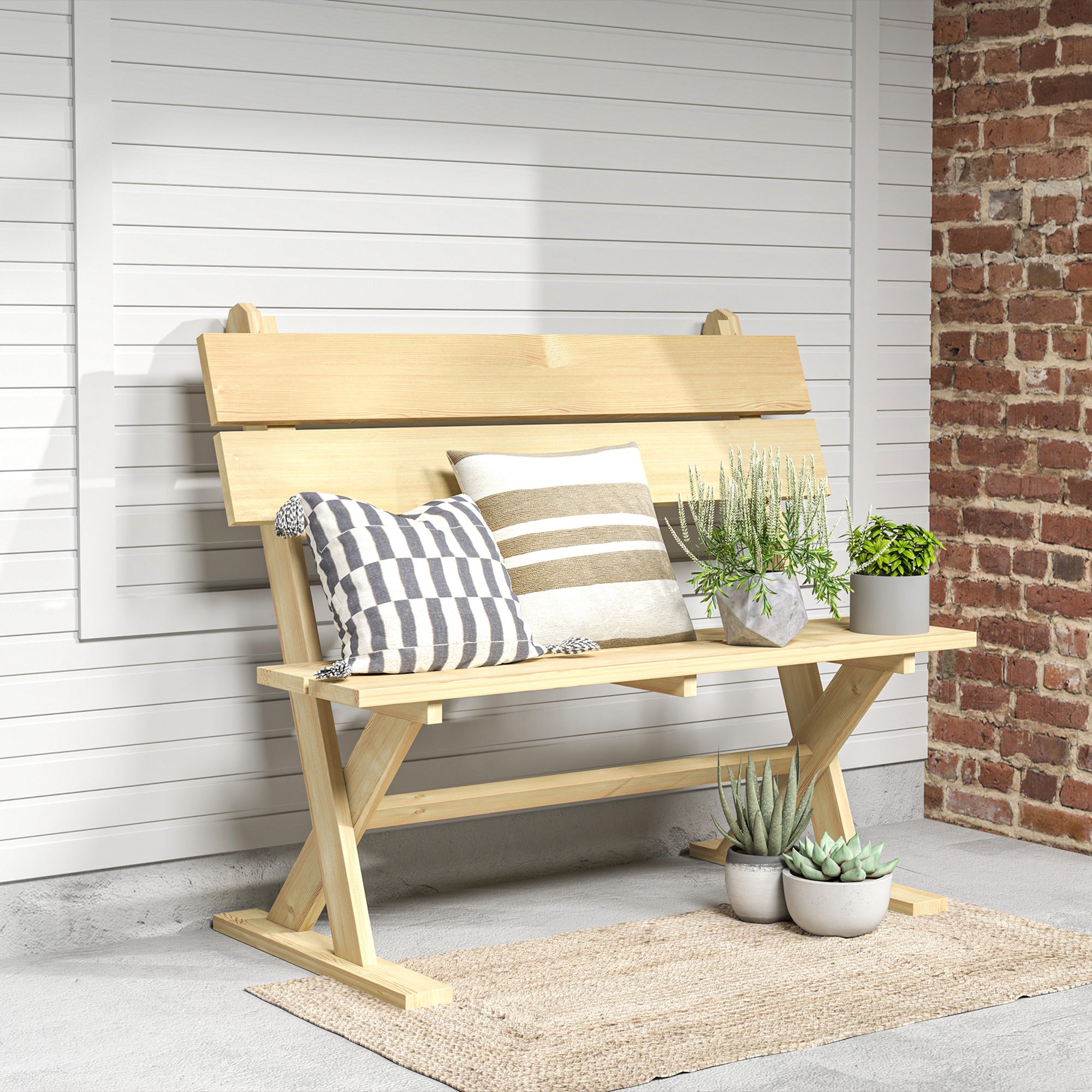 Outsunny 2 Seater Wooden Garden Bench, Fir Wood Outdoor Bench, Garden Loveseat with Slatted Seat, Sloping Back and Wide Feet for Patio, Park, Natural Wood Finish - North Peak Garden Furniture