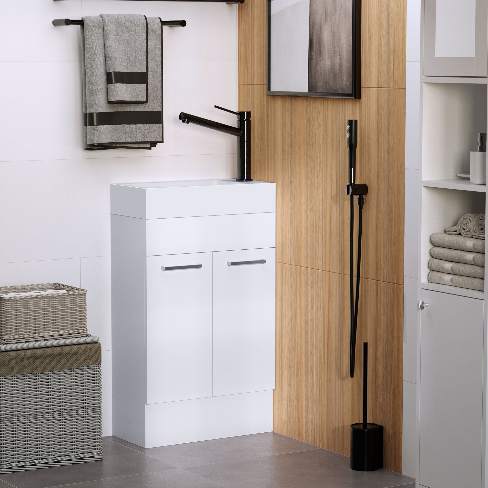 kleankin Under Sink Bathroom Vanity Unit Ceramic Basin Sink Cloakroom Storage Cabinet Home Furniture - North Peak Garden Furniture