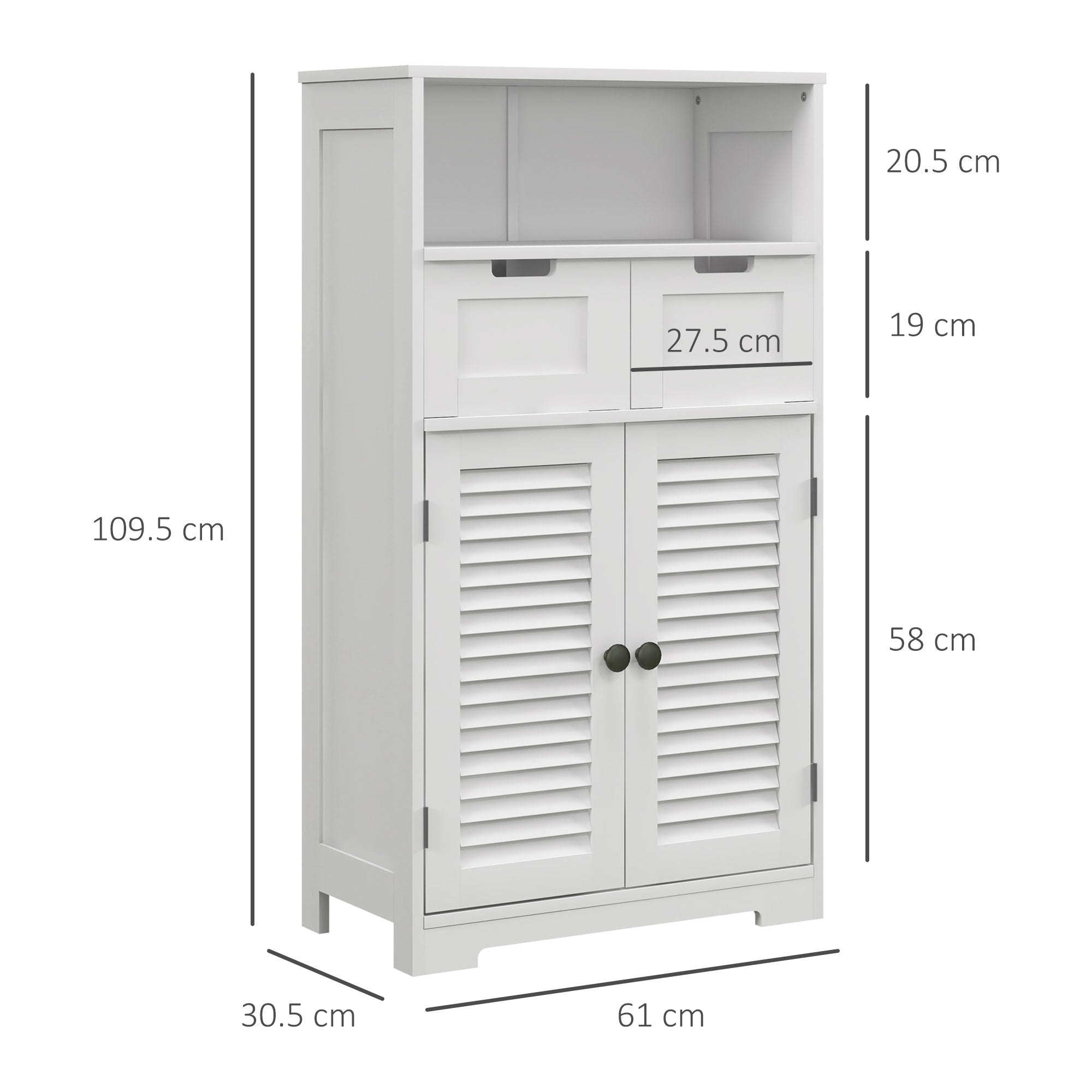 kleankin Three-Part Bathroom Storage Unit, with Shelf, Drawers & Cupboard - White - North Peak Garden Furniture