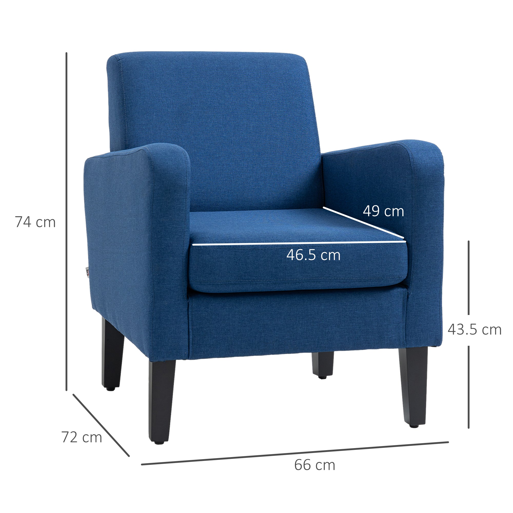 HOMCOM Linen-Look Boxy Armchair - Blue - North Peak Garden Furniture