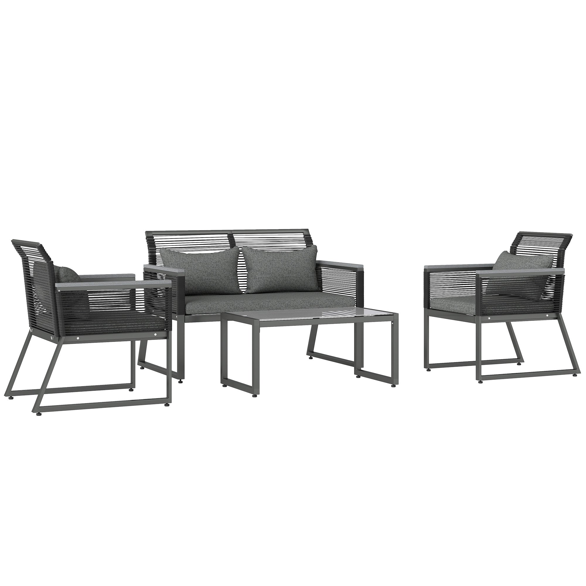 Outsunny 4 Pieces Rattan Garden Furniture Set - Charcoal Grey - North Peak Garden Furniture