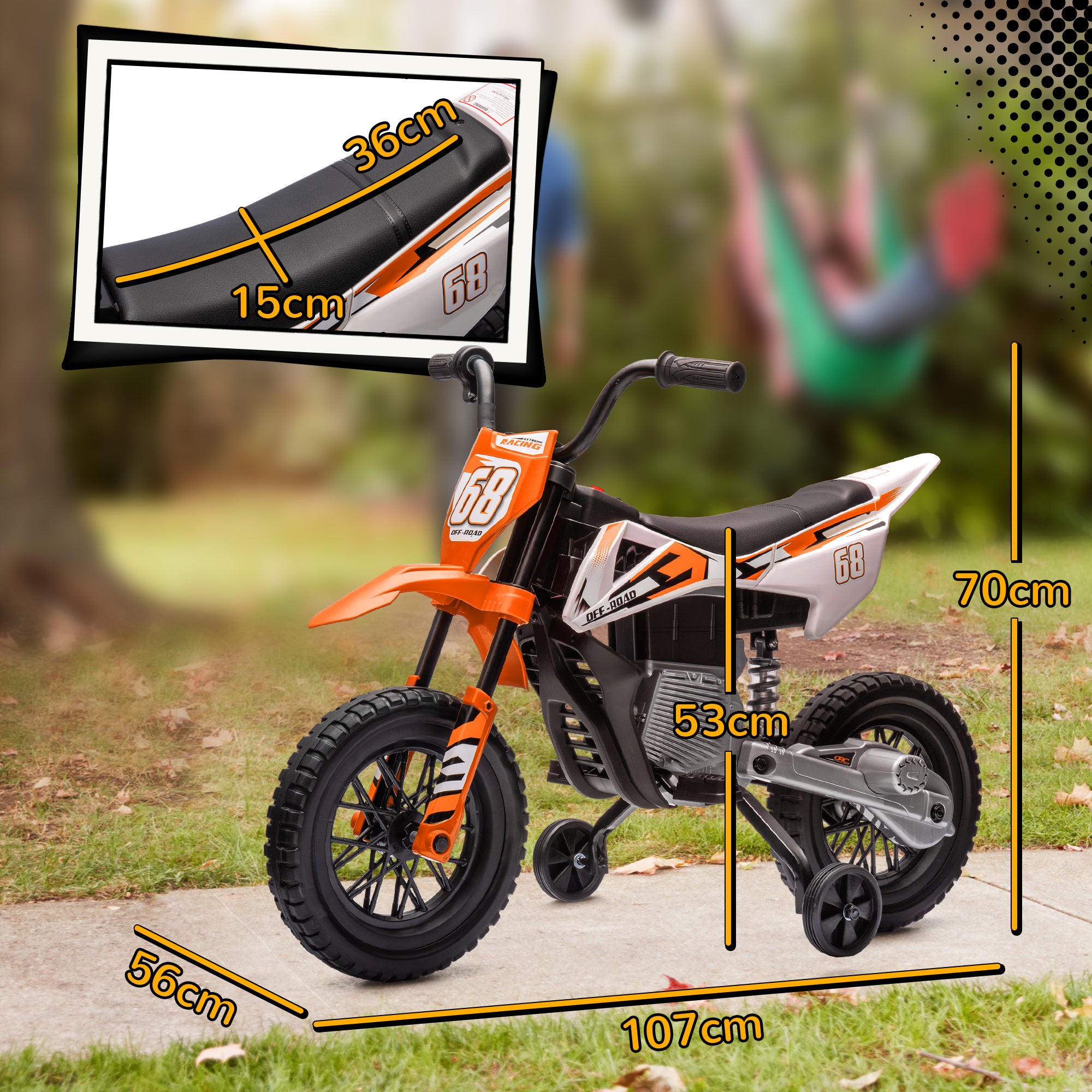 AIYAPLAY 12V Kids Electric Motorbike, Kids Electric Ride on motorcycle w/ Twist Grip Throttle, Training Wheels, Orange - North Peak Garden Furniture
