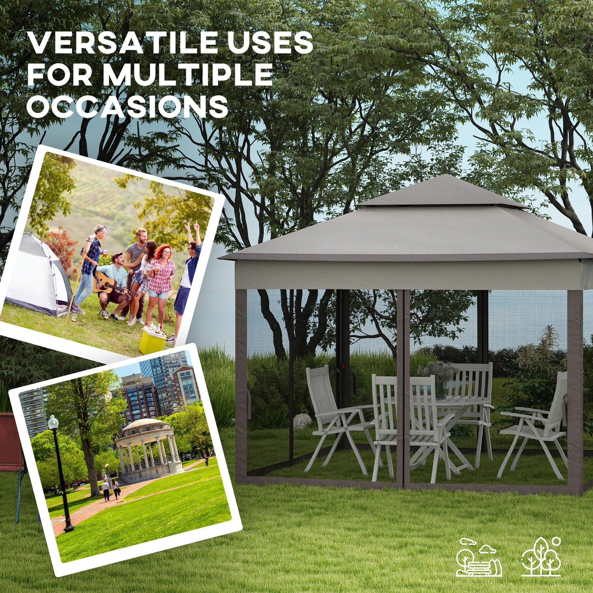 Outsunny 3.25 x 3.25m Deluxe Metal Gazebo, with Curtains - Brown and Grey - North Peak Garden Furniture