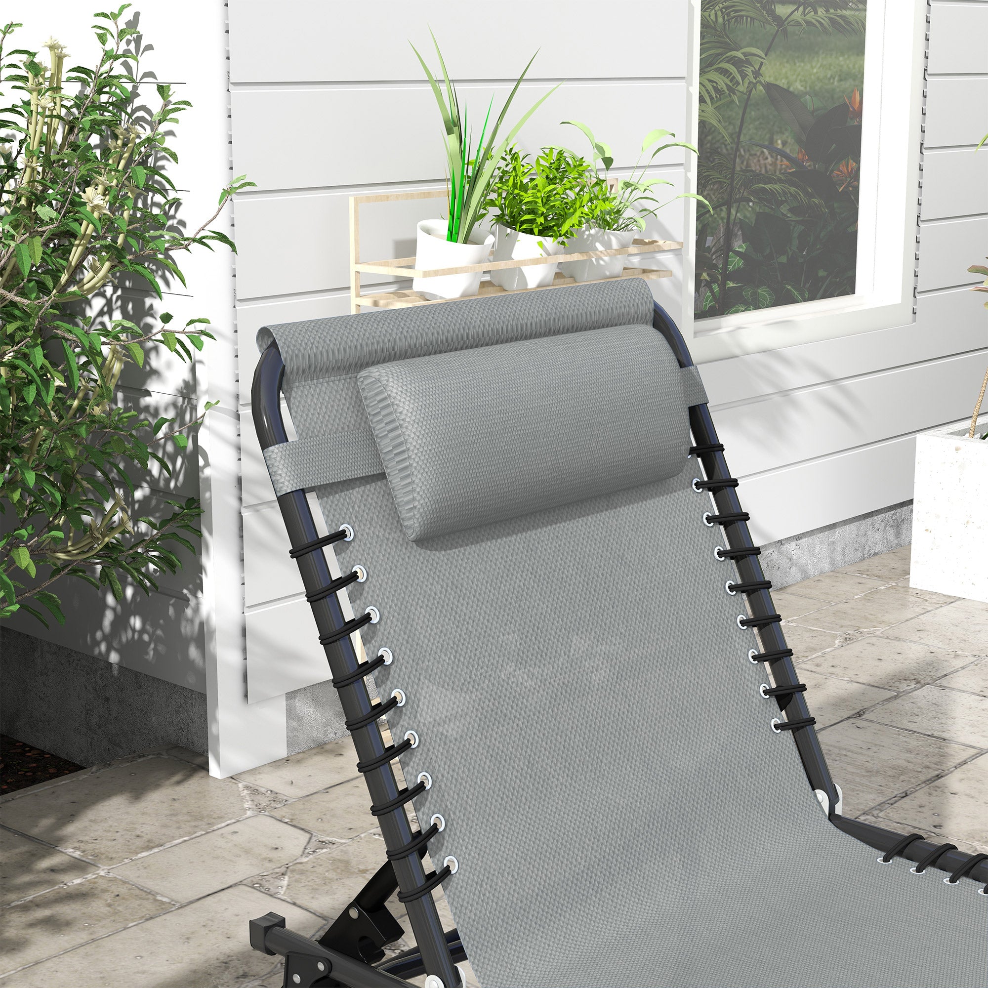 Outsunny Folding Sun Lounger, with Four-Position Back - Light Grey - North Peak Garden Furniture