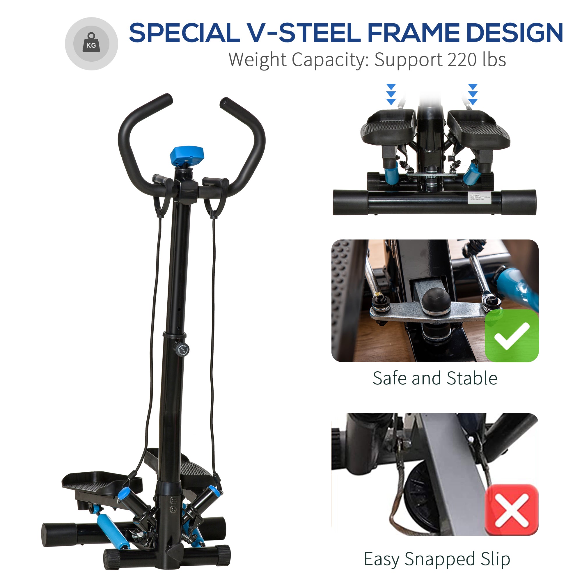 HOMCOM Adjustable Twist Stepper Fitness Step Machine, LCD Screen, Height-Adjust Handlebars, Home Gym, Black and Blue - North Peak Garden Furniture