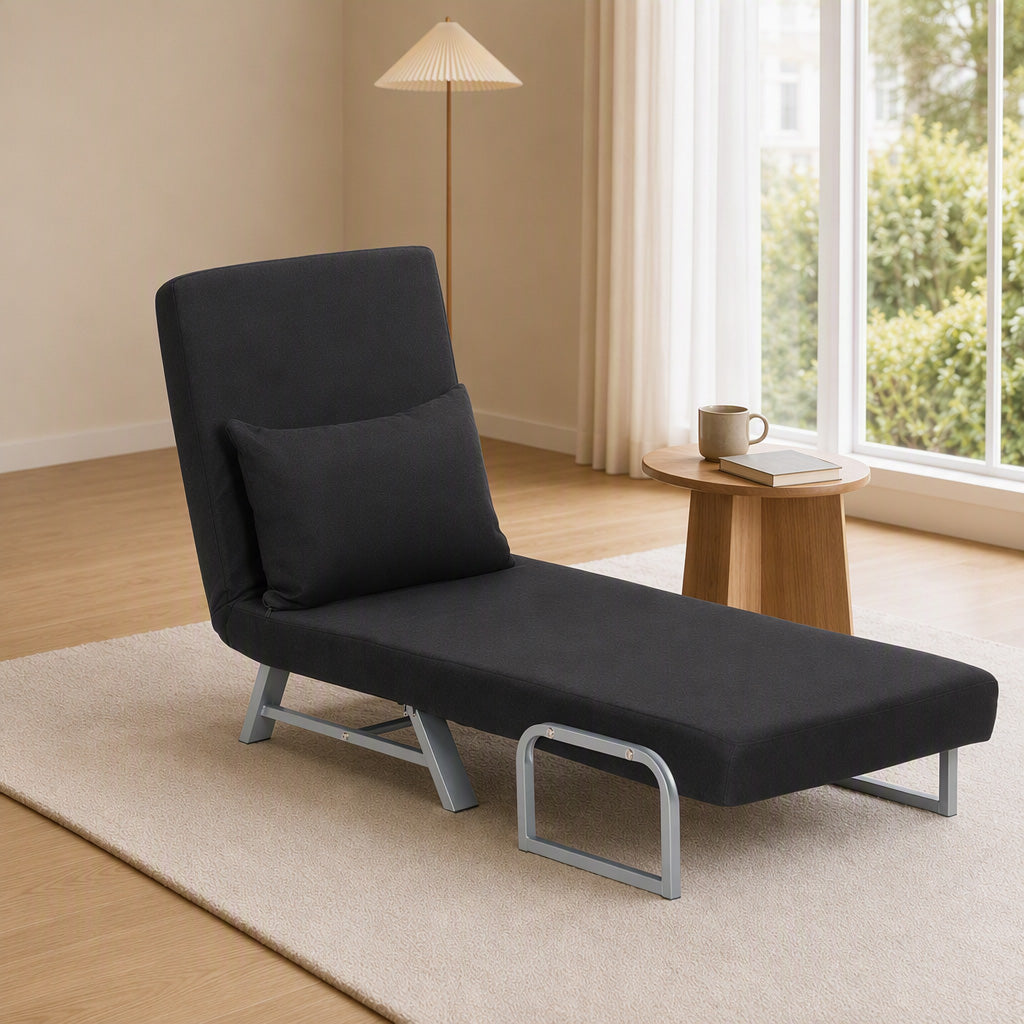HOMCOM Single Sofa Bed, 3-in-1 Convertible Folding Chair Bed with Adjustable Backrest, Removable Armrests, Black