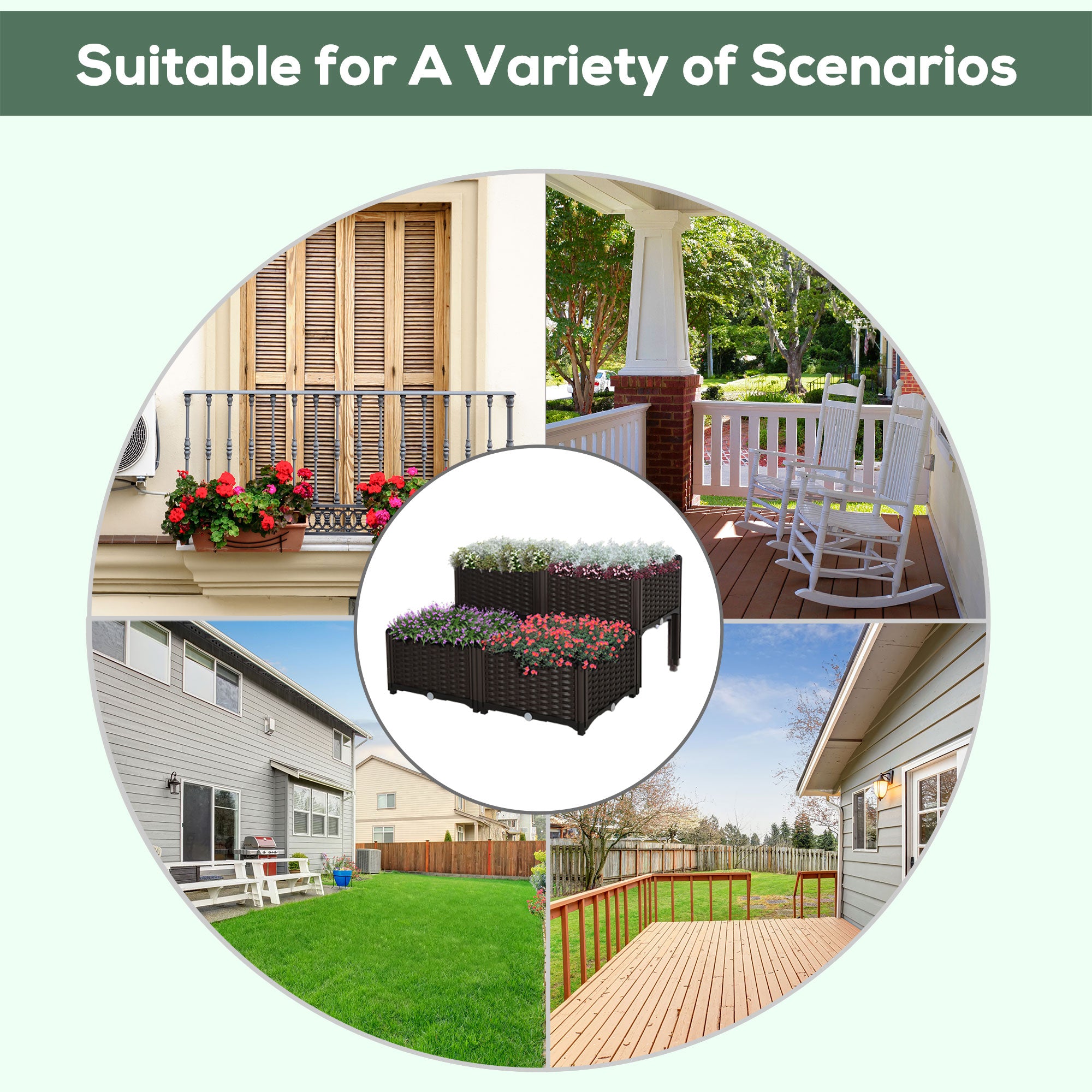 Outsunny Set of 4 26L Garden Raised Bed Elevated Patio Flower Plant Planter Box PP Vegetables Planting Container, Brown - North Peak Garden Furniture