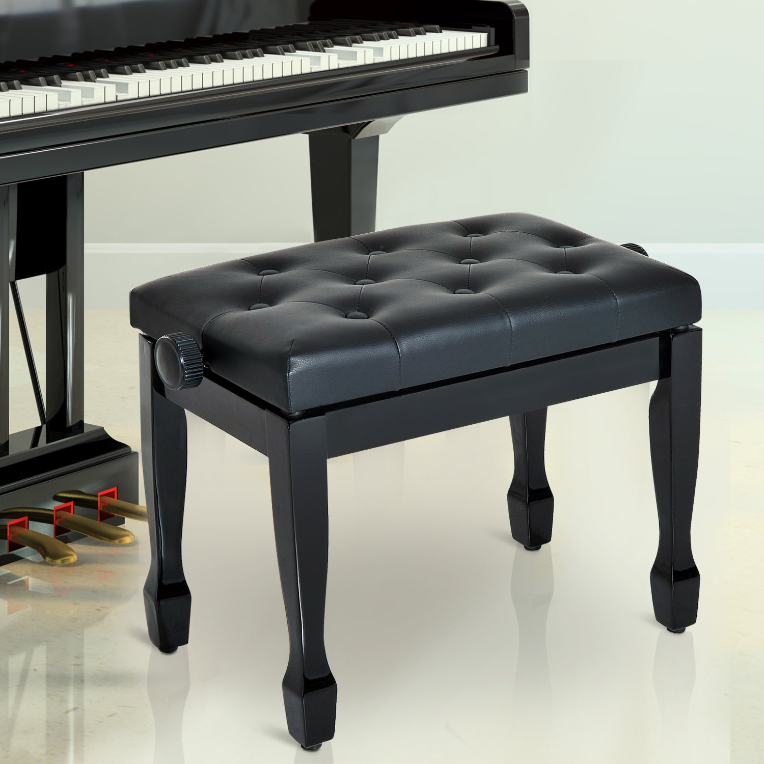 HOMCOM PU Leather Upholstered Piano Stool, Height Adjustable Makeup Stool Bench Dressing Table Seat, White - North Peak Garden Furniture