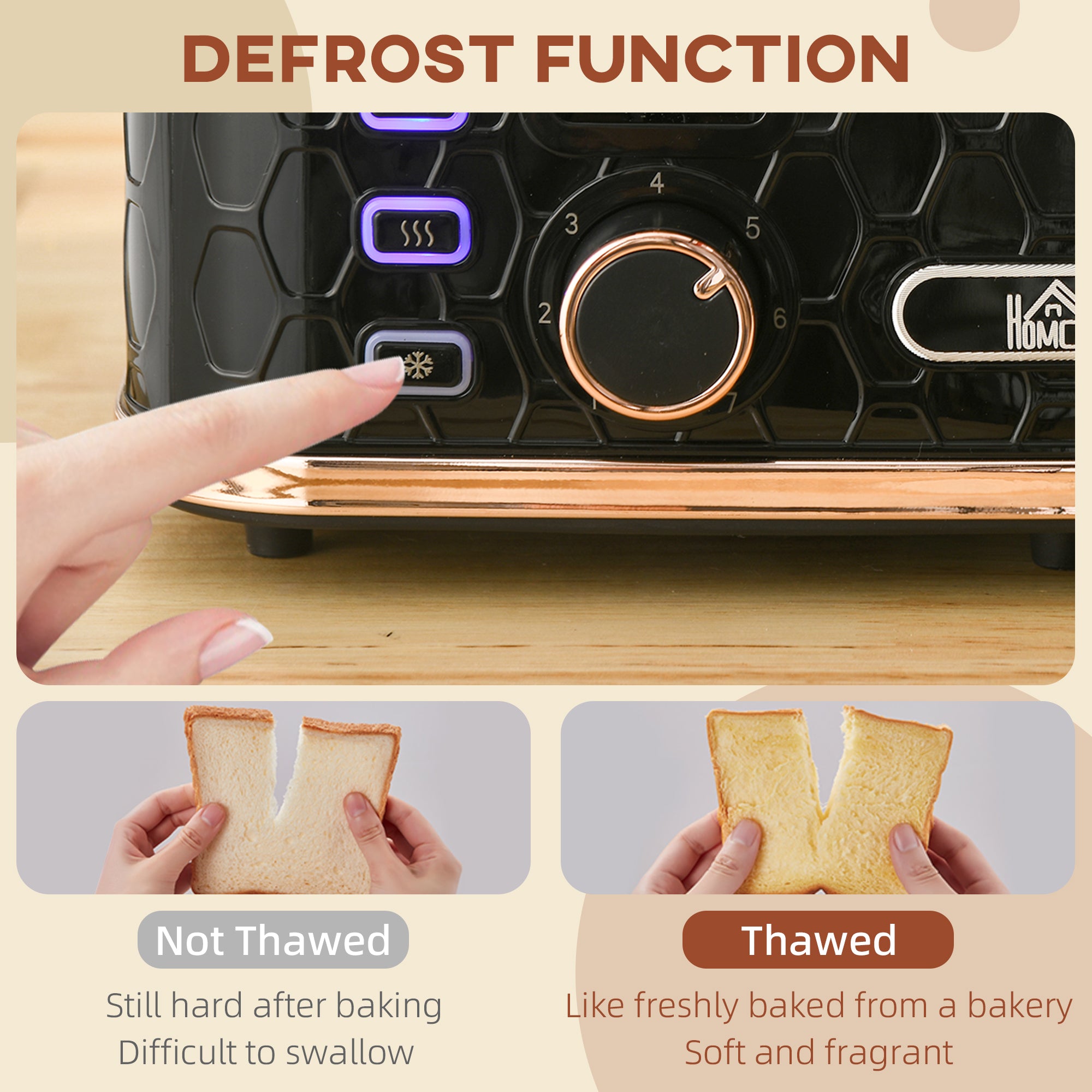 HOMCOM 4 Slice Toaster with 7 Browning Levels, High Lift, Reheat/Defrost/Cancel, Self-centring Function, Removable Crumb Tray, Auto Off, 1600W, Black Honeycomb Texture - North Peak Garden Furniture