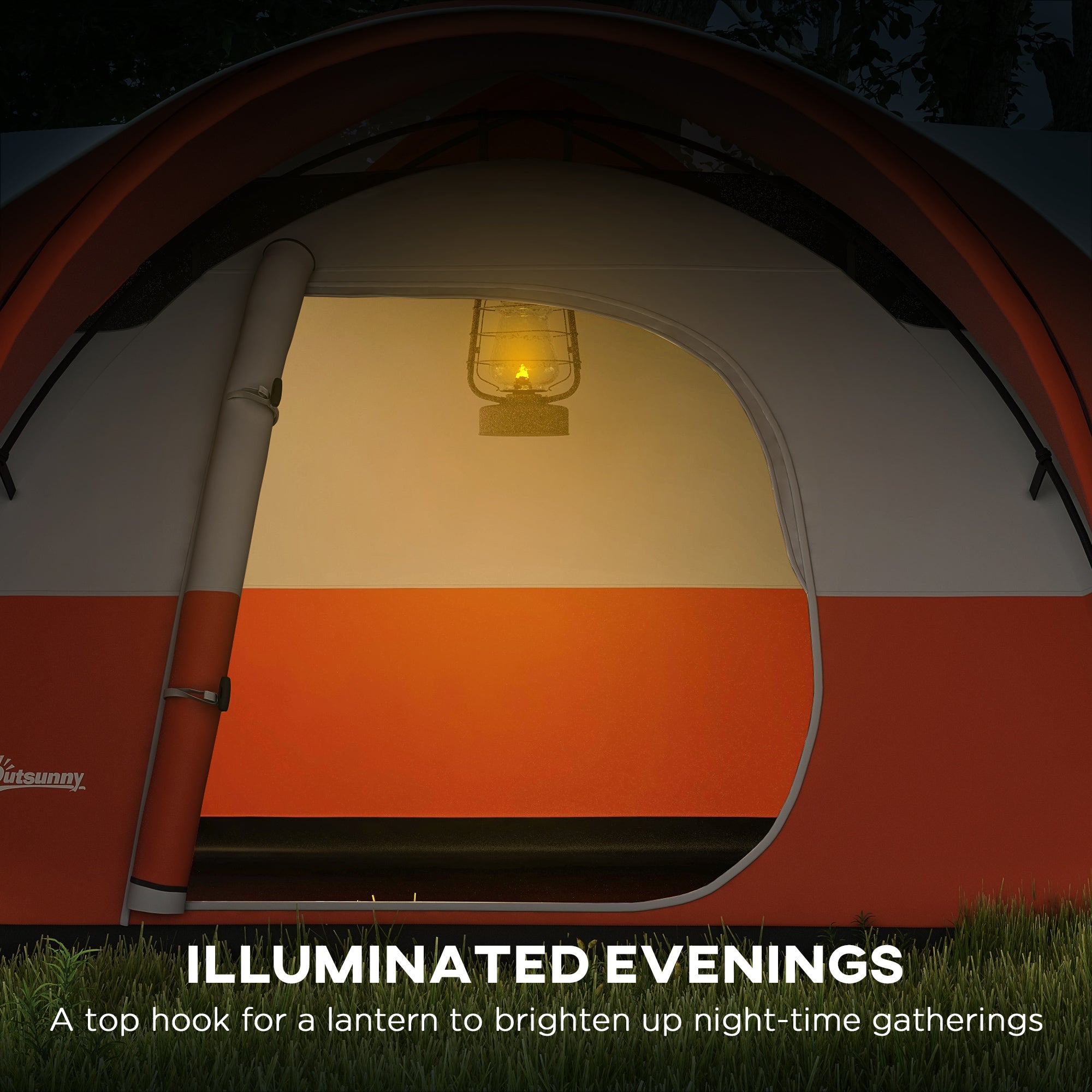 Outsunny 3000mm Waterproof Camping Tent for 5-6 Man, Family Tent with Porch and Sewn in Groundsheet, Portable with Bag, Orange - North Peak Garden Furniture