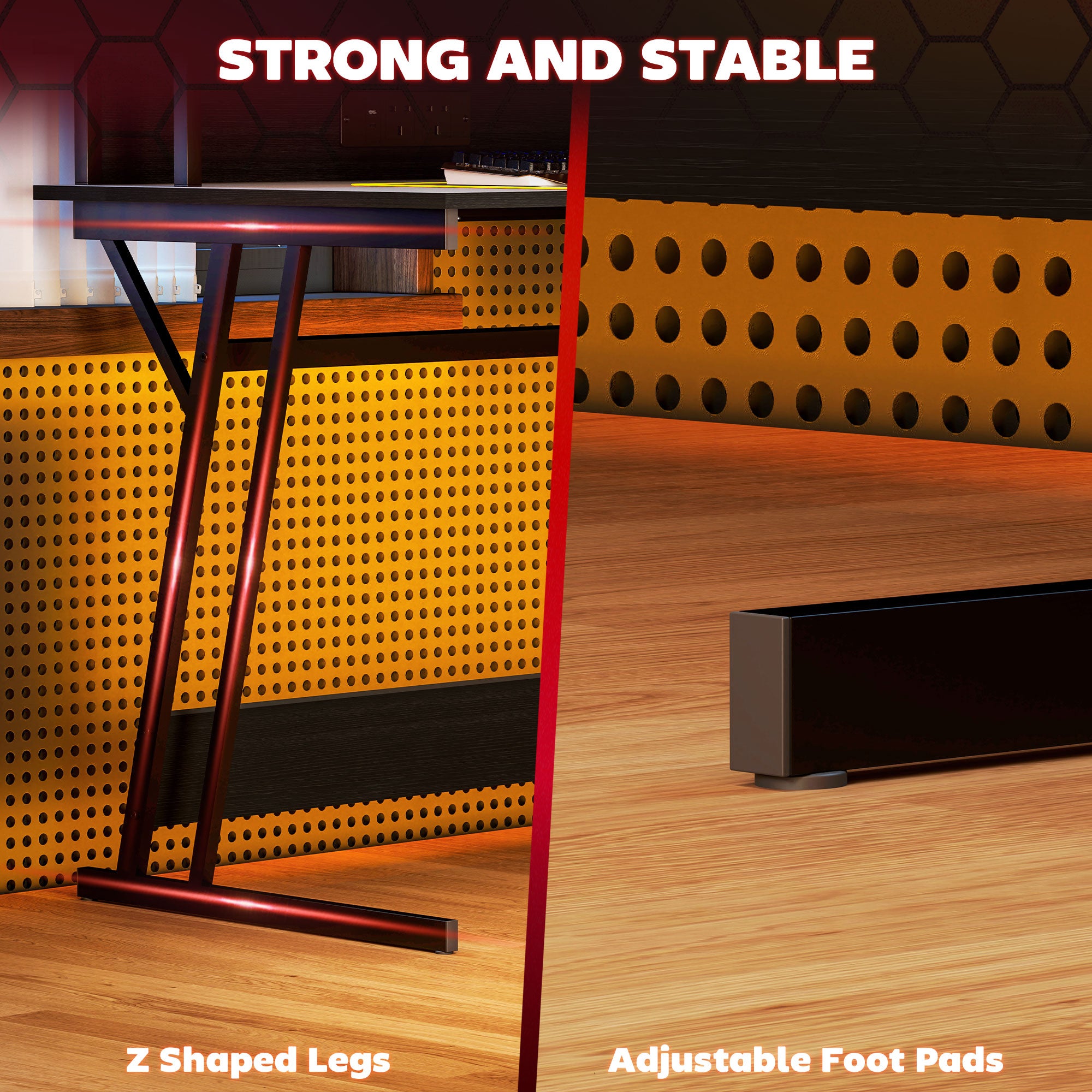 HOMCOM Gaming Desk with LED Lights and Power Outlets, 100 x 60cm Z Shaped Computer Desk with Monitor Stand and Steel Frame, PC Gaming Table for Home Office, Black - North Peak Garden Furniture