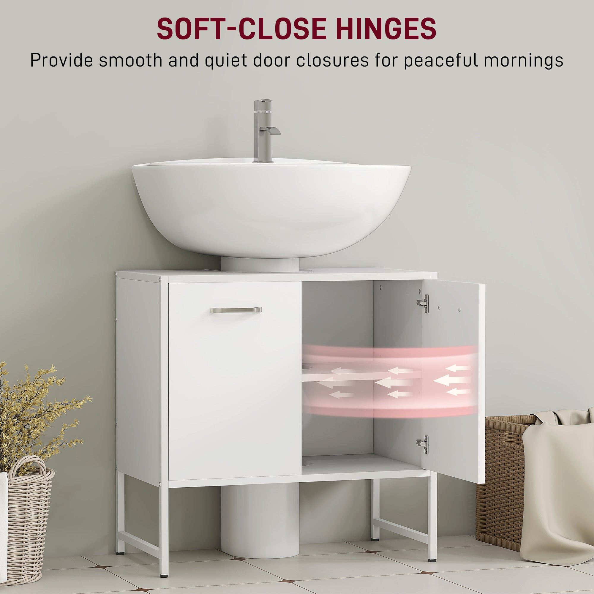 HOMCOM Bathroom Vanity Unit, Under Sink Storage Cabinet with Soft-Close Doors for Basin without or with Pedestal, White - North Peak Garden Furniture